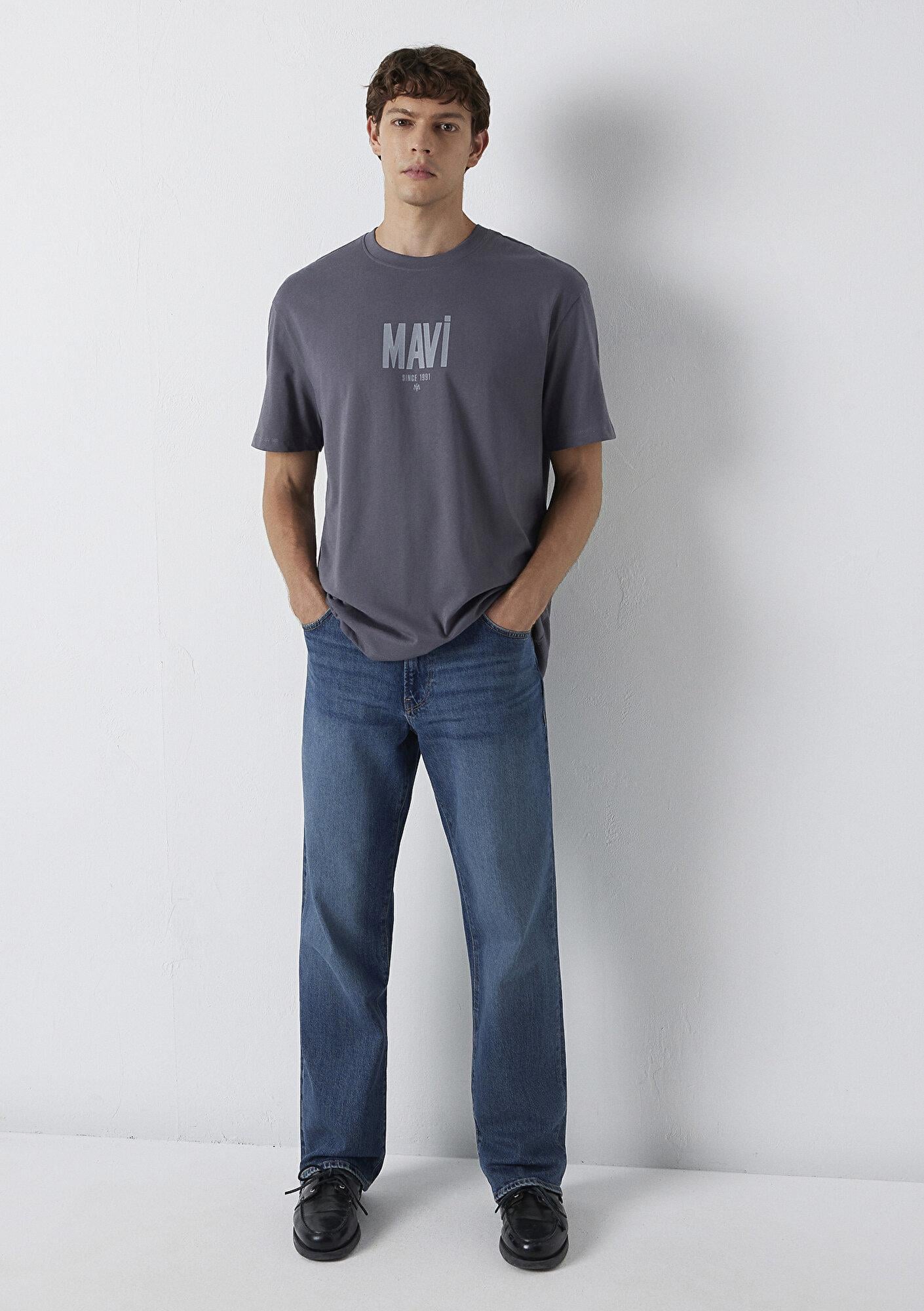 Mavi Mavi Logo Baskılı Gri Tişört Loose Fit / Bol Rahat Kesim 0613570-85540
