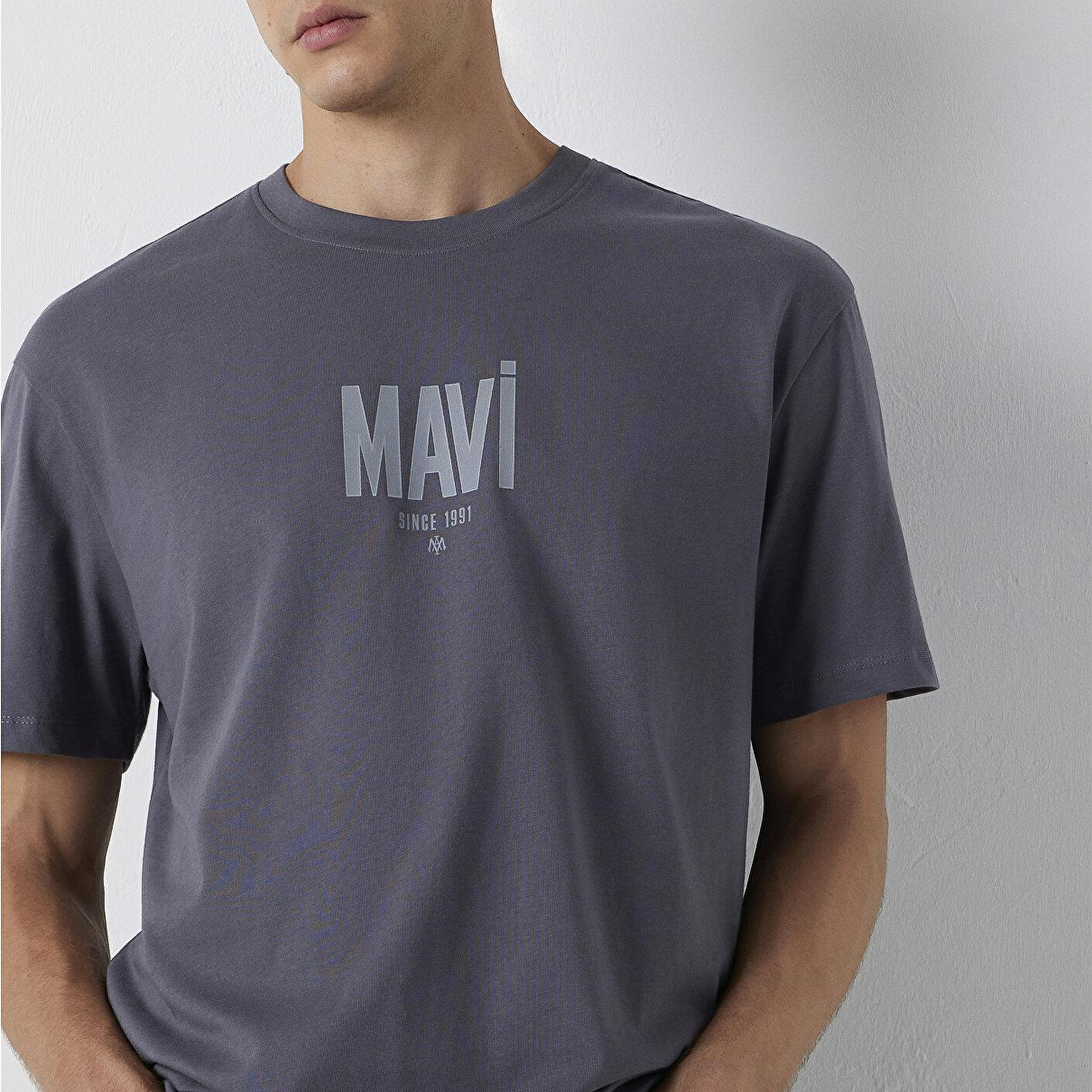 Mavi Mavi Logo Baskılı Gri Tişört Loose Fit / Bol Rahat Kesim 0613570-85540