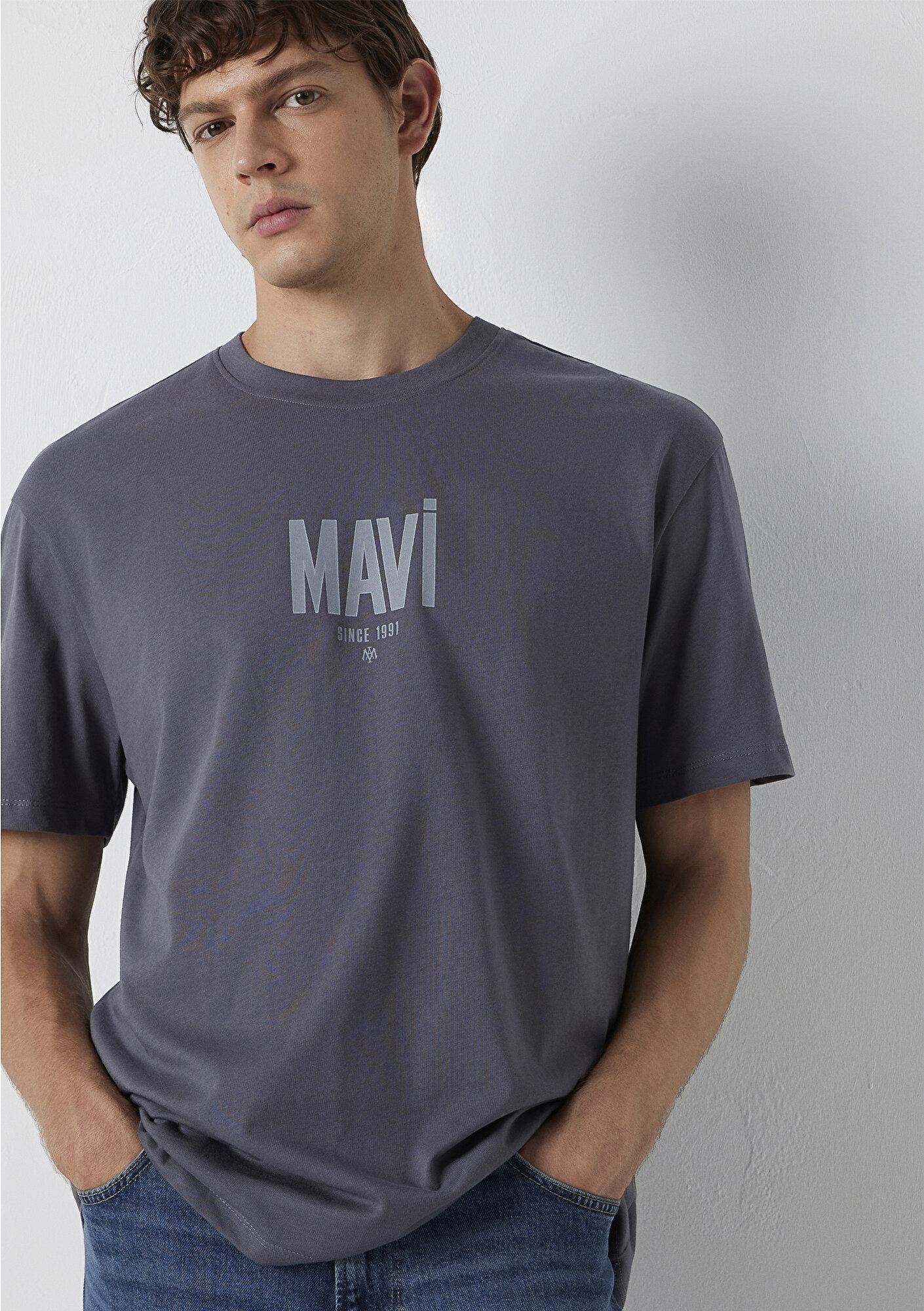 Mavi Mavi Logo Baskılı Gri Tişört Loose Fit / Bol Rahat Kesim 0613570-85540