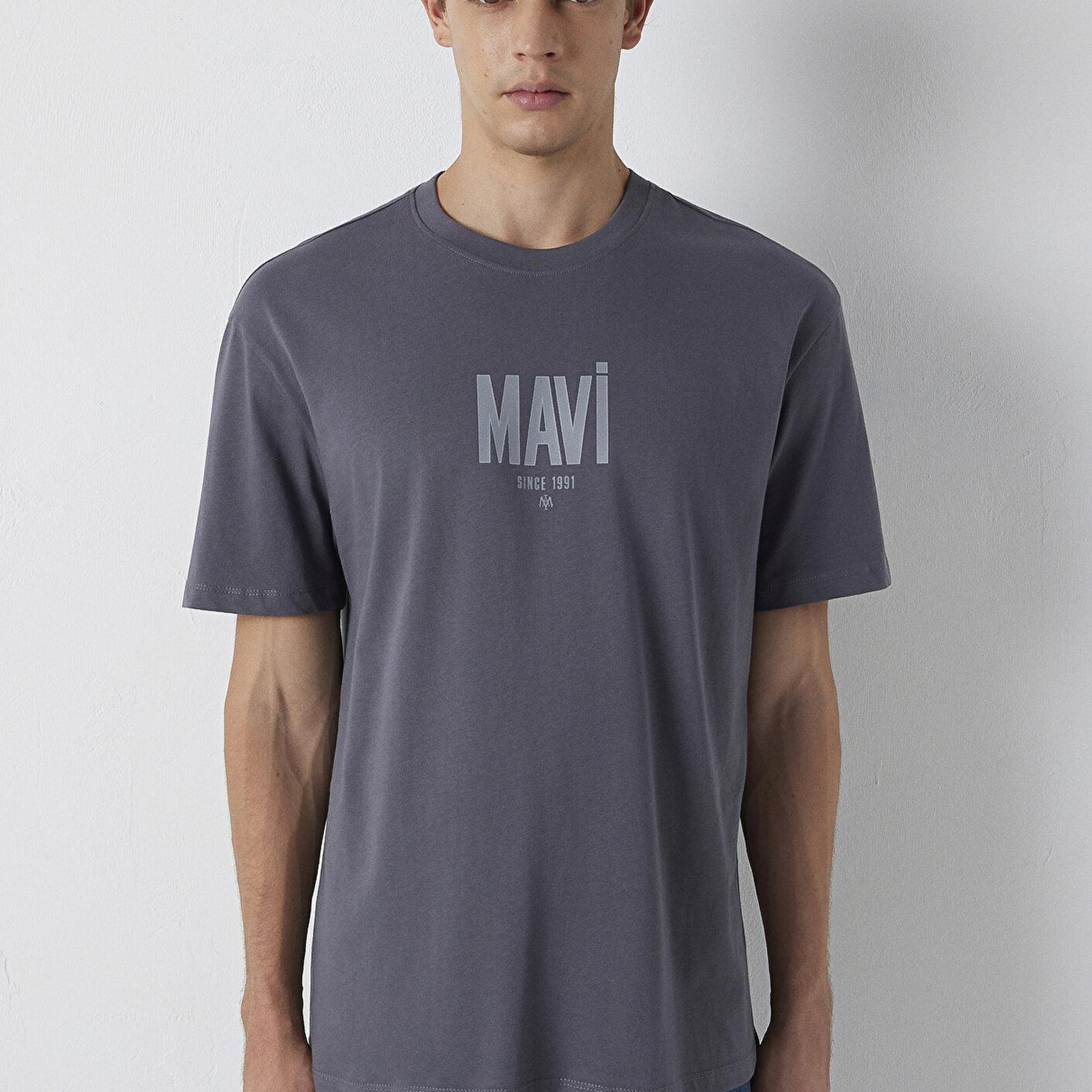Mavi Mavi Logo Baskılı Gri Tişört Loose Fit / Bol Rahat Kesim 0613570-85540