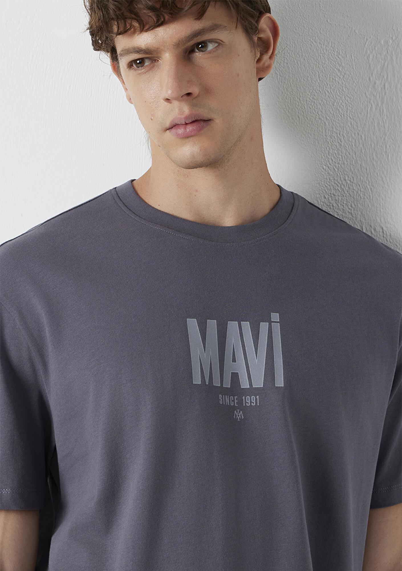 Mavi Mavi Logo Baskılı Gri Tişört Loose Fit / Bol Rahat Kesim 0613570-85540