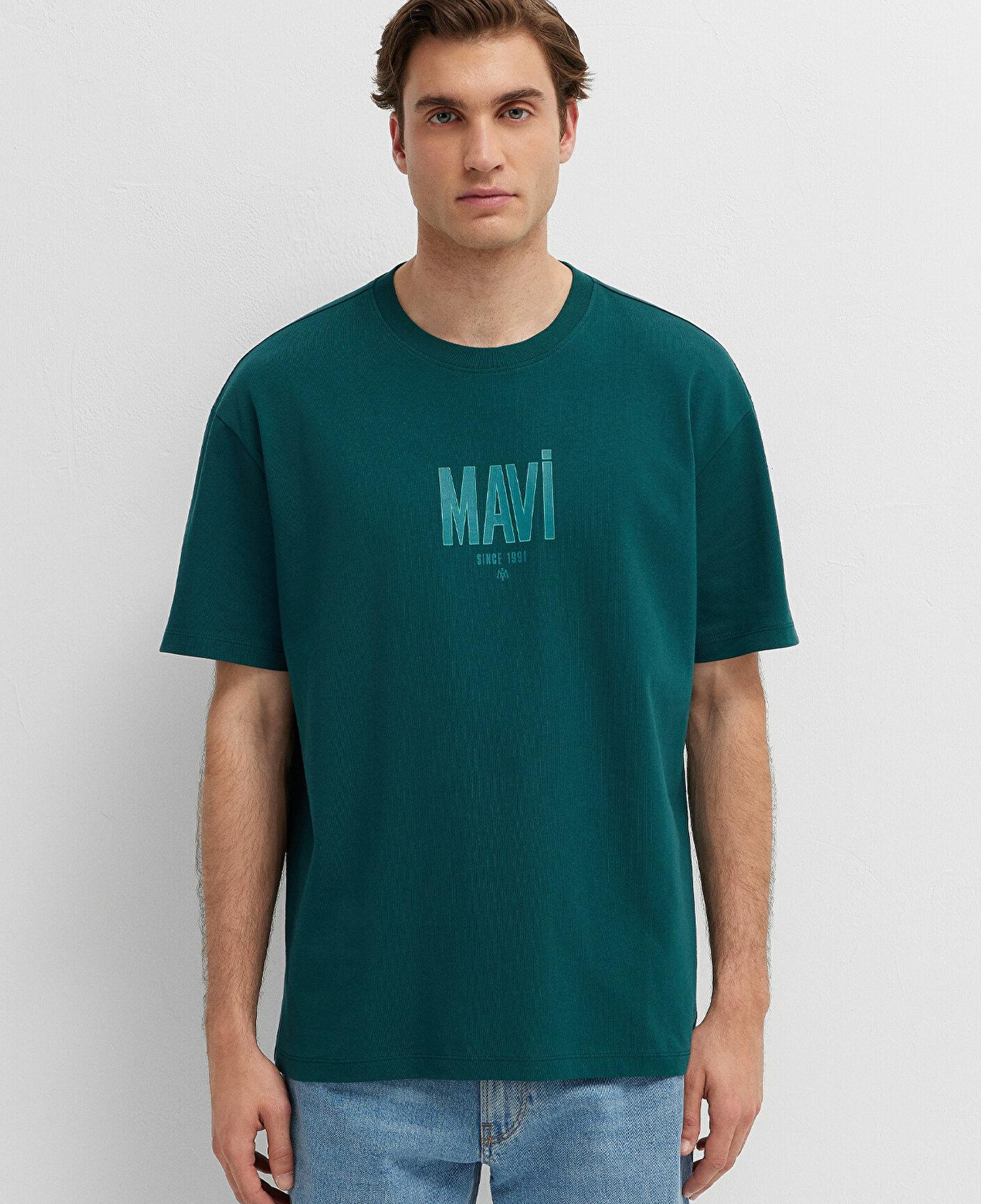 Mavi Mavi Logo Baskılı Yeşil Tişört Loose Fit / Bol Rahat Kesim 0613570-90366