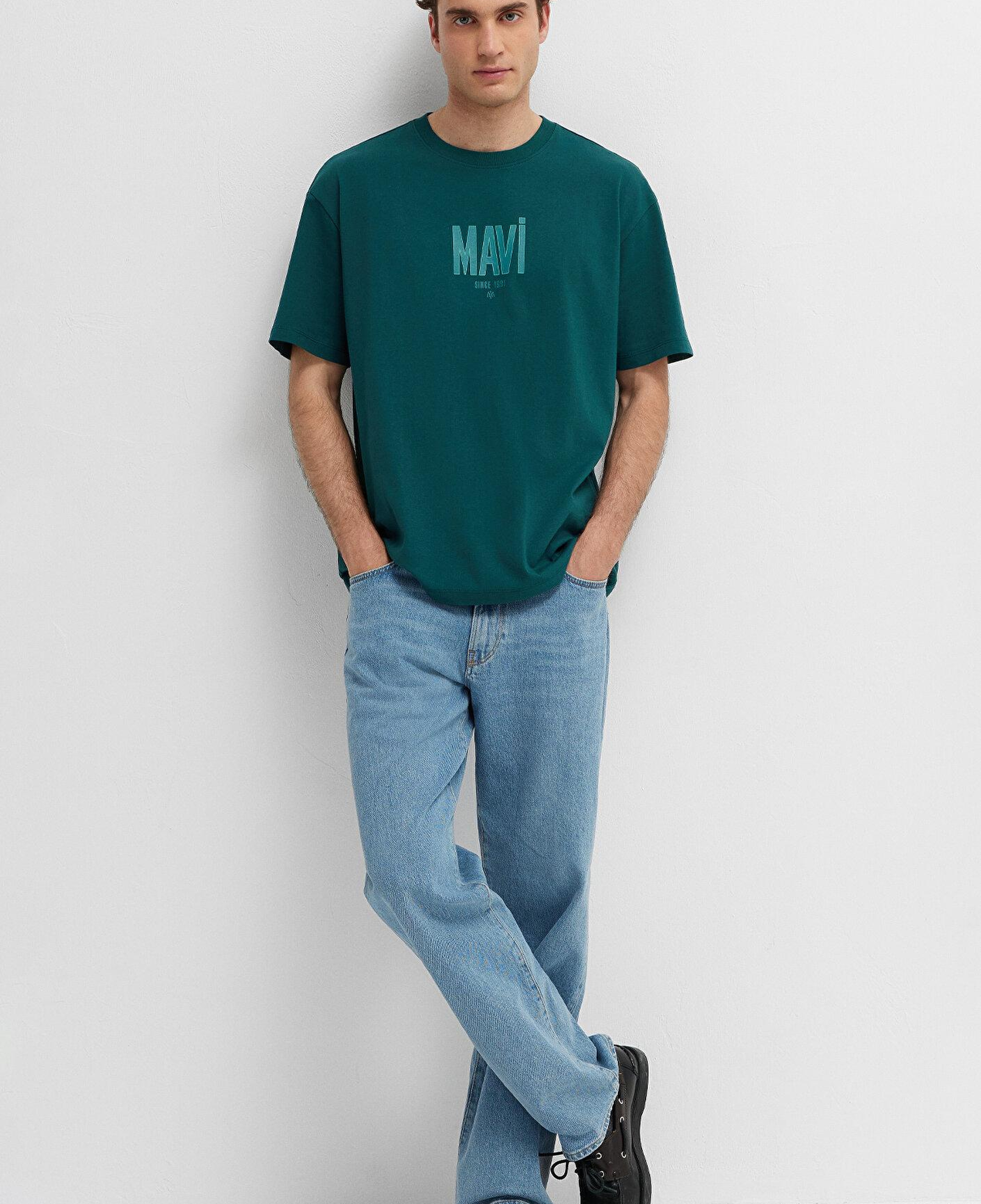 Mavi Mavi Logo Baskılı Yeşil Tişört Loose Fit / Bol Rahat Kesim 0613570-90366
