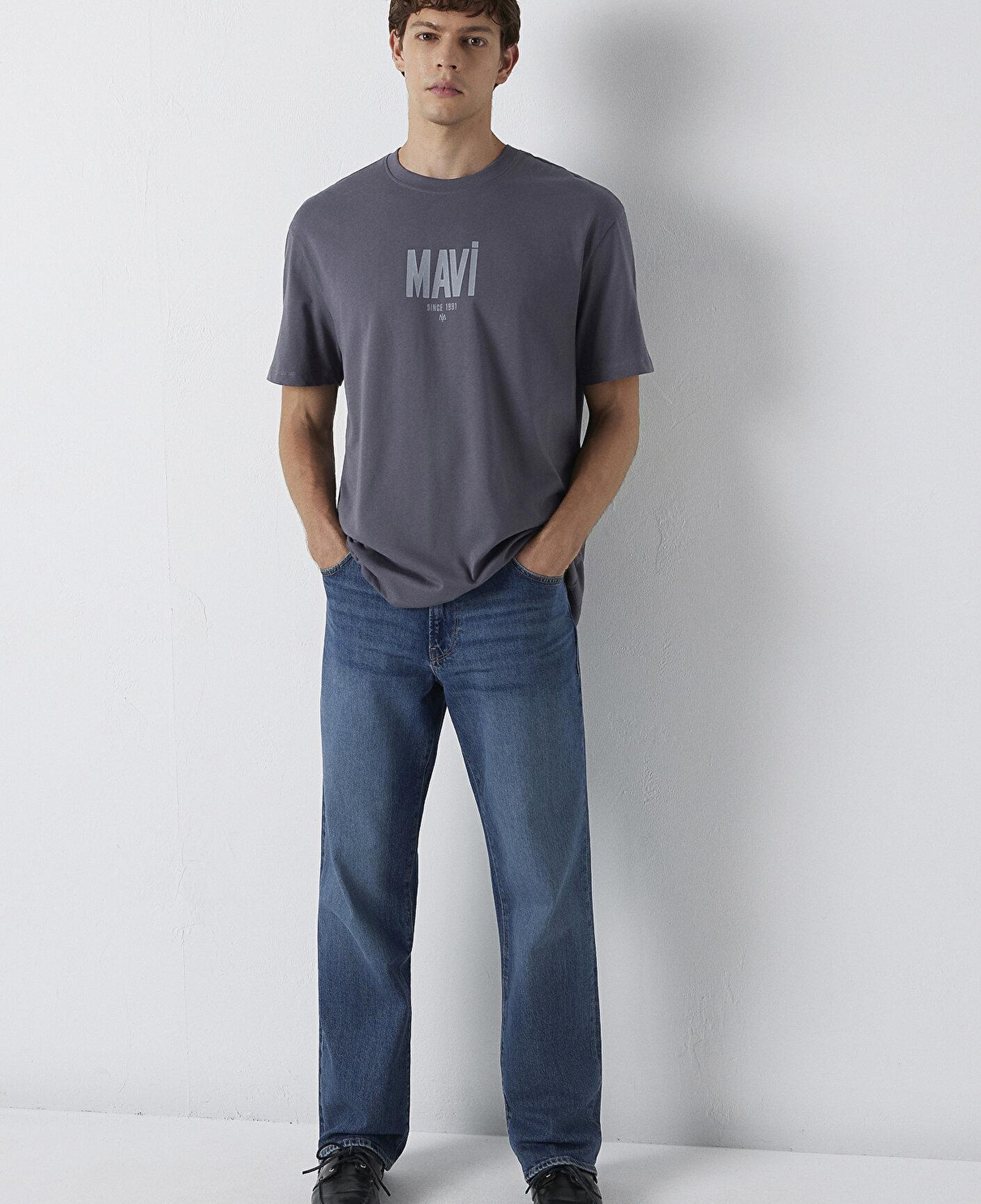 Mavi Mavi Logo Baskılı Gri Tişört Loose Fit / Bol Rahat Kesim 0613570-85540
