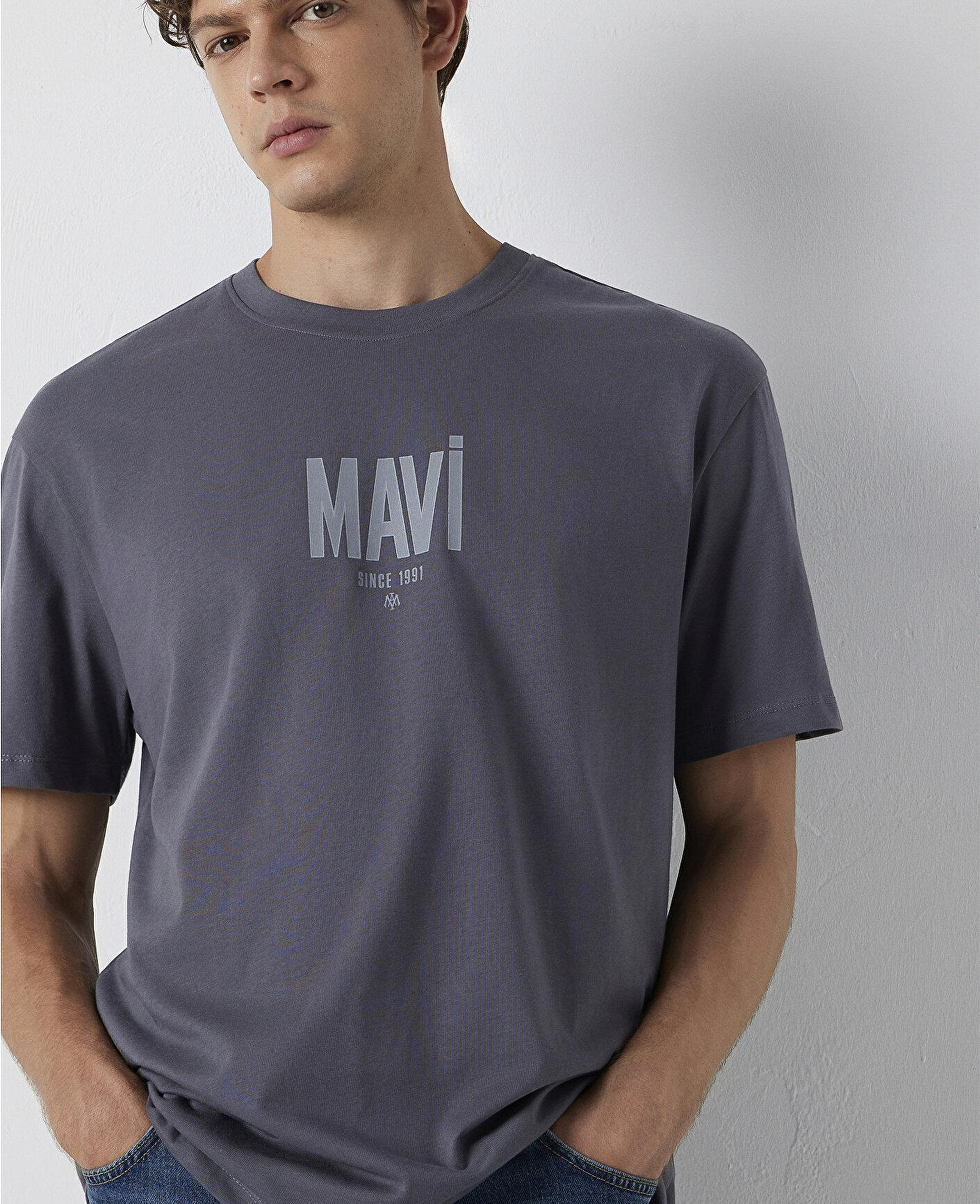Mavi Mavi Logo Baskılı Gri Tişört Loose Fit / Bol Rahat Kesim 0613570-85540
