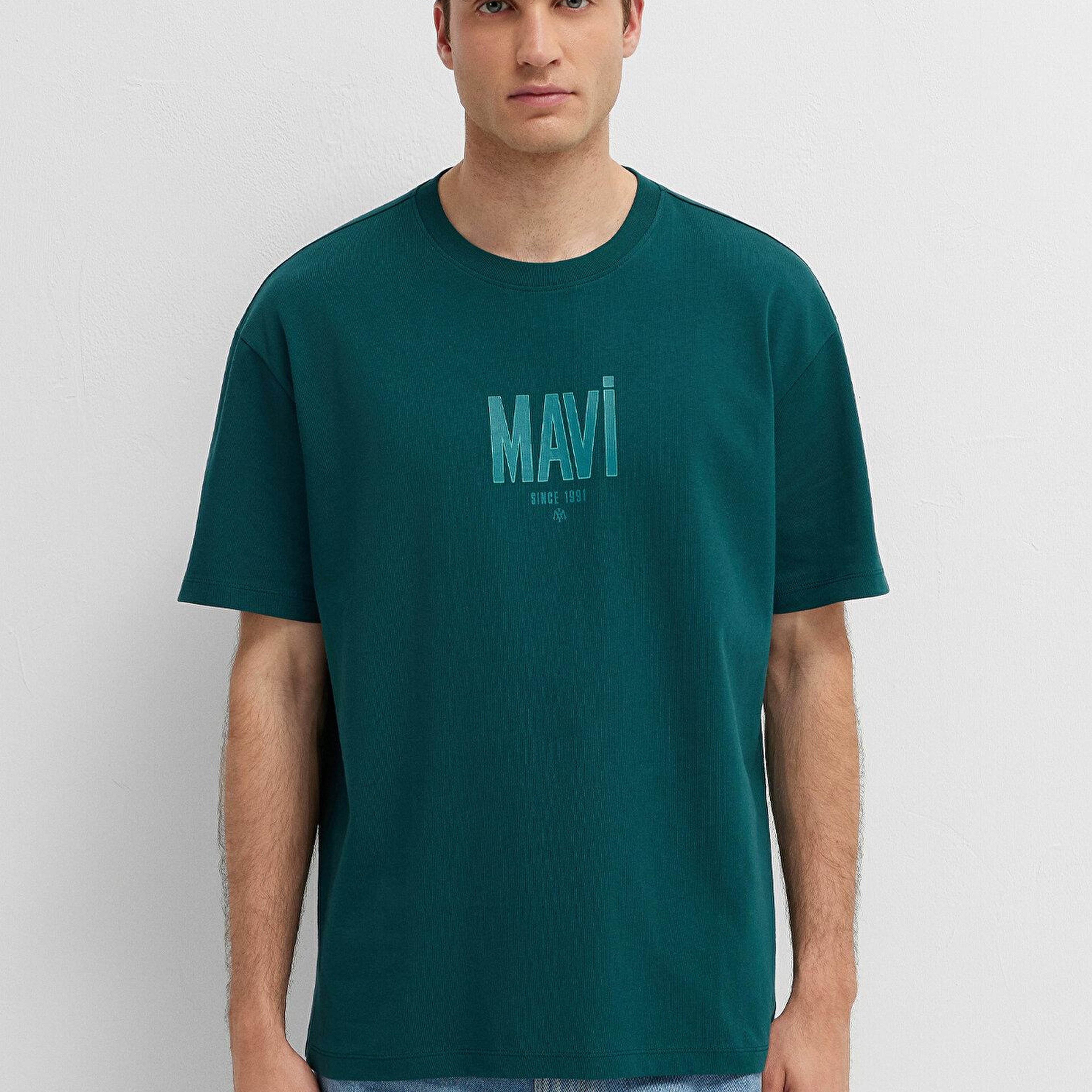 Mavi Mavi Logo Baskılı Yeşil Tişört Loose Fit / Bol Rahat Kesim 0613570-90366