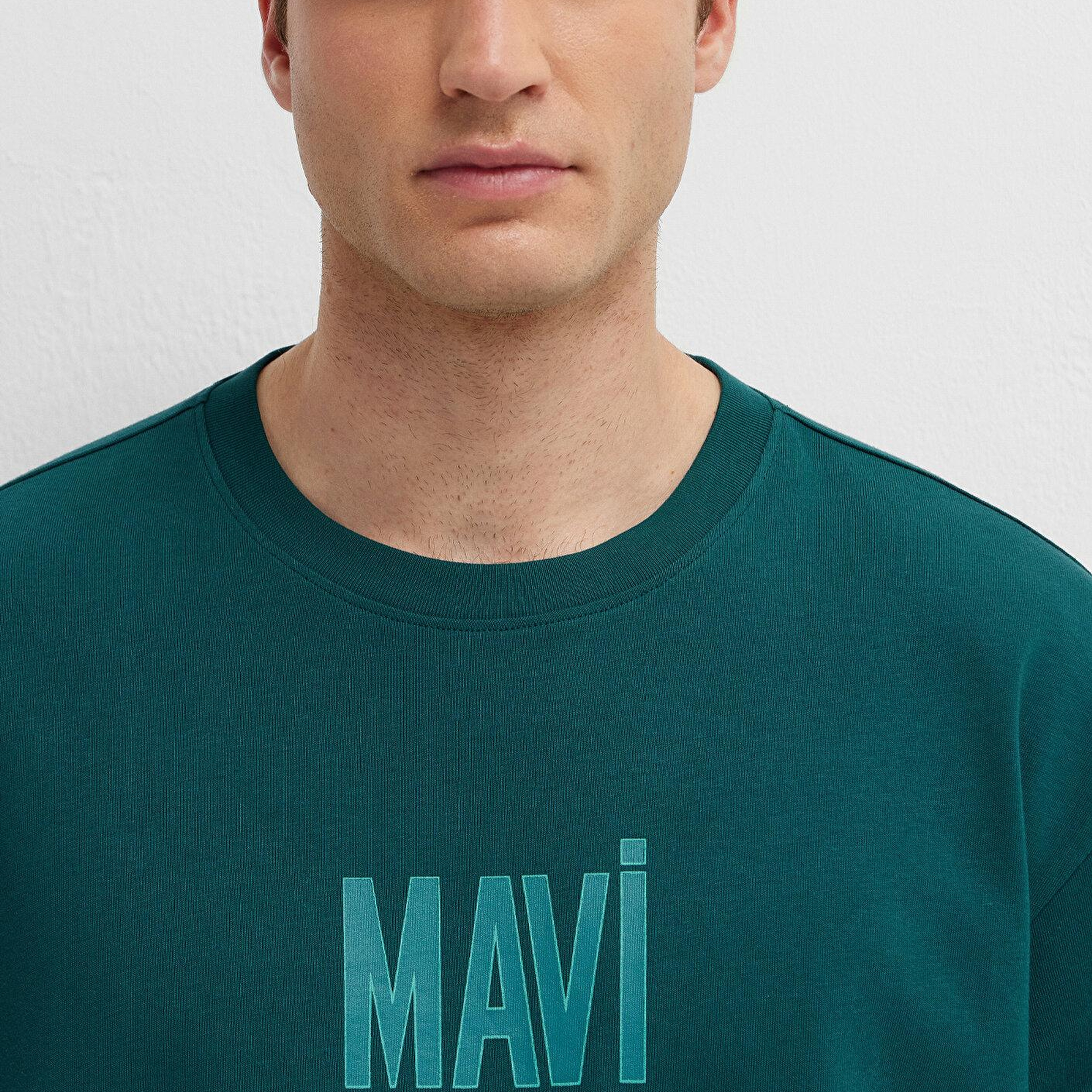 Mavi Mavi Logo Baskılı Yeşil Tişört Loose Fit / Bol Rahat Kesim 0613570-90366
