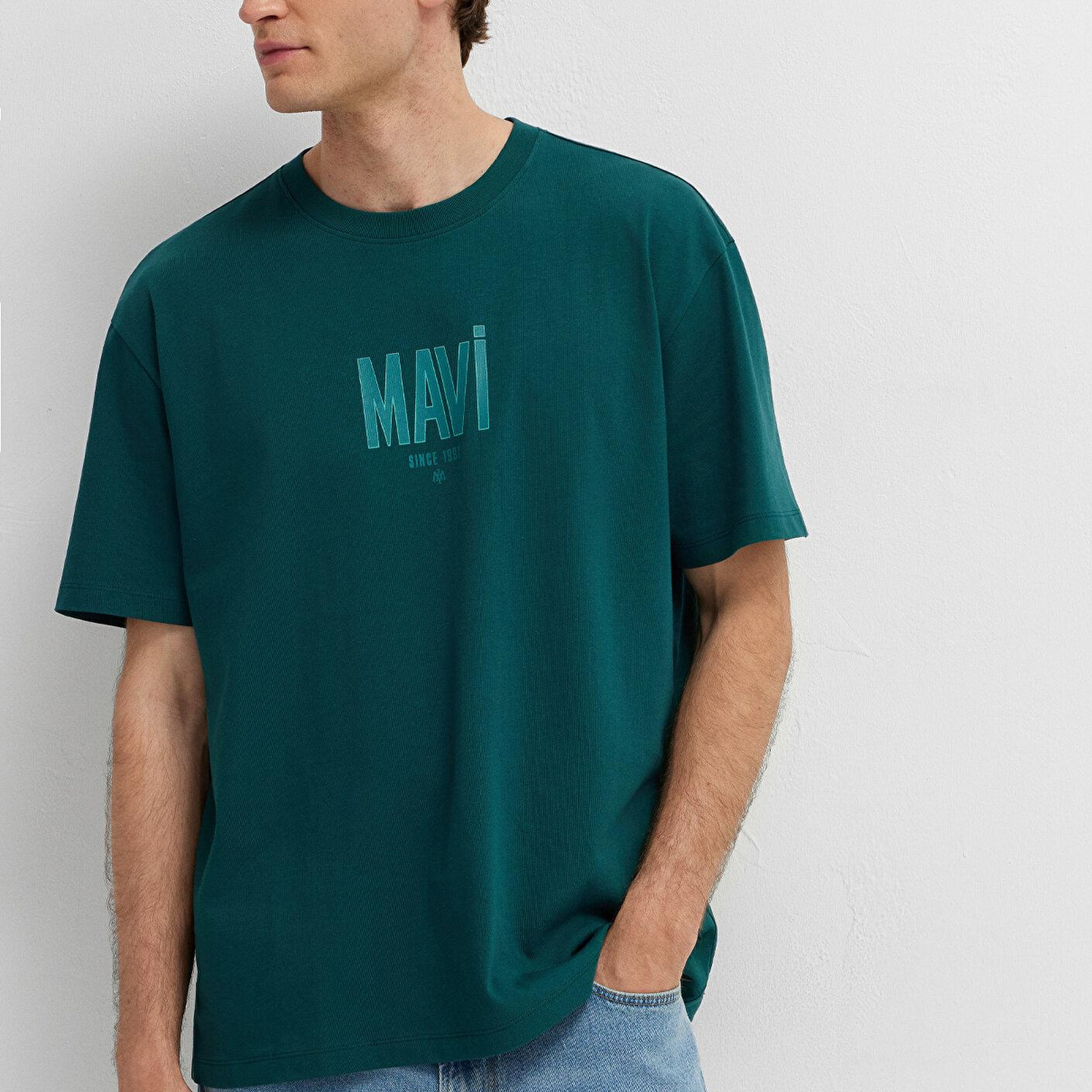Mavi Mavi Logo Baskılı Yeşil Tişört Loose Fit / Bol Rahat Kesim 0613570-90366