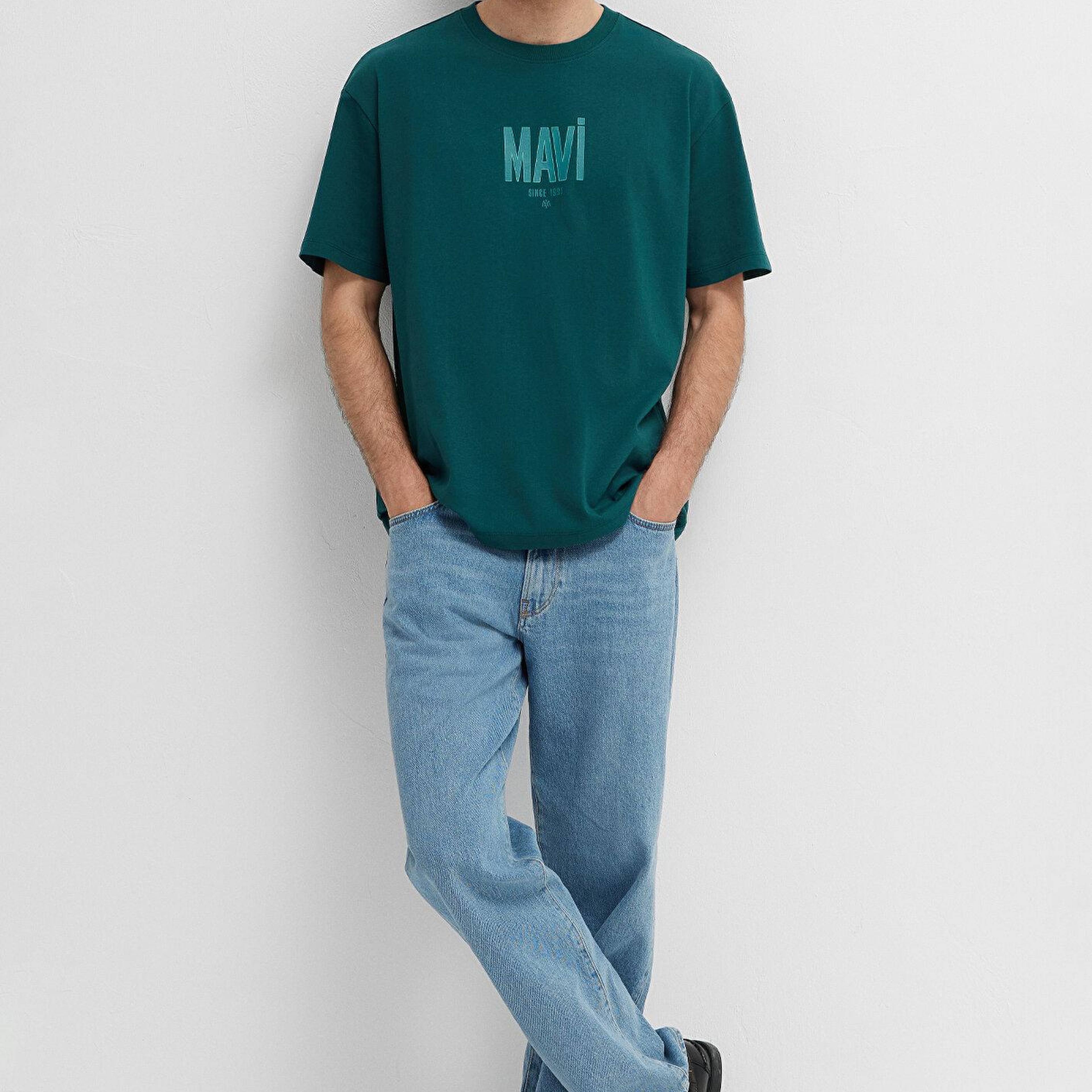 Mavi Mavi Logo Baskılı Yeşil Tişört Loose Fit / Bol Rahat Kesim 0613570-90366