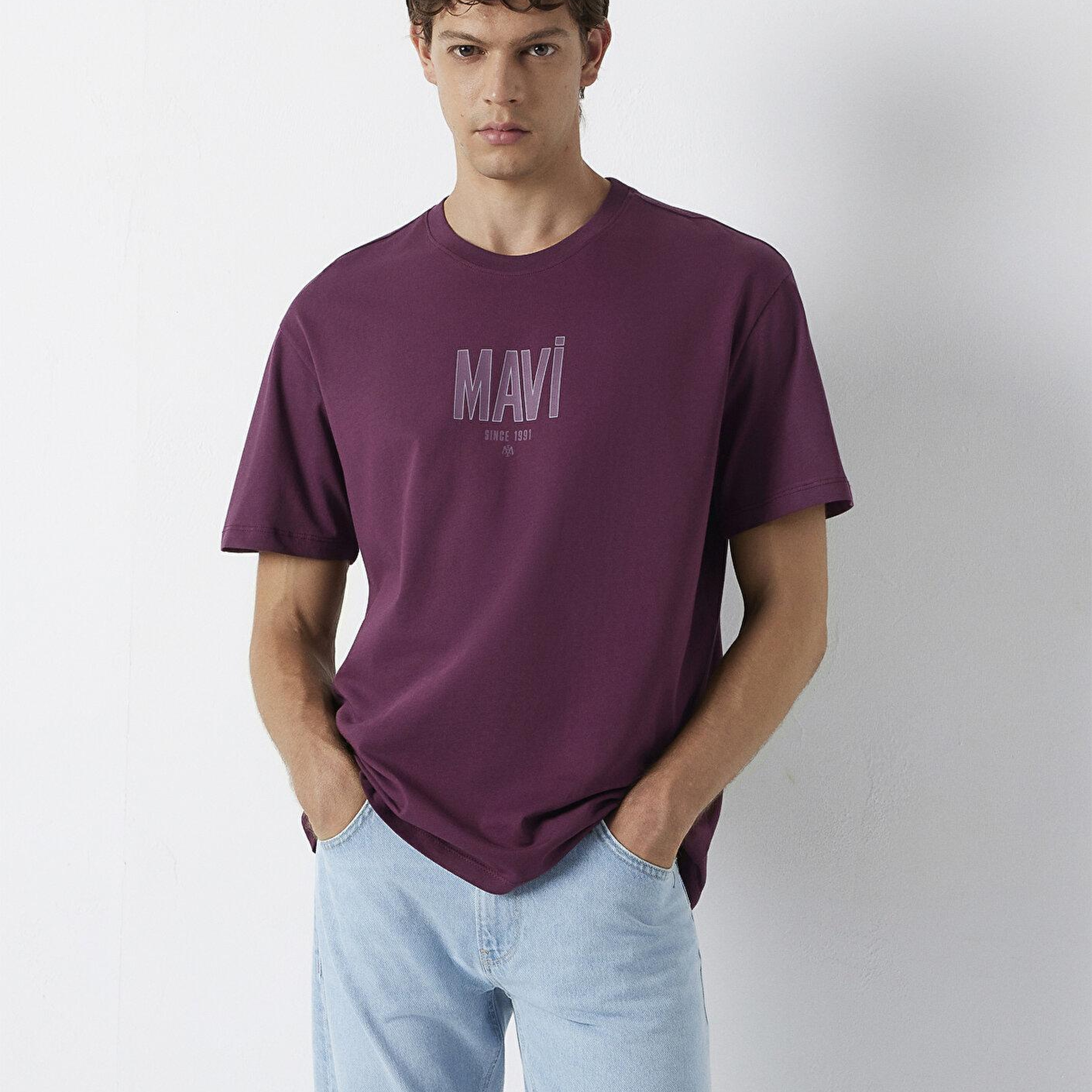 Mavi Mavi Logo Baskılı Mor Tişört Loose Fit / Bol Rahat Kesim 0613570-70665