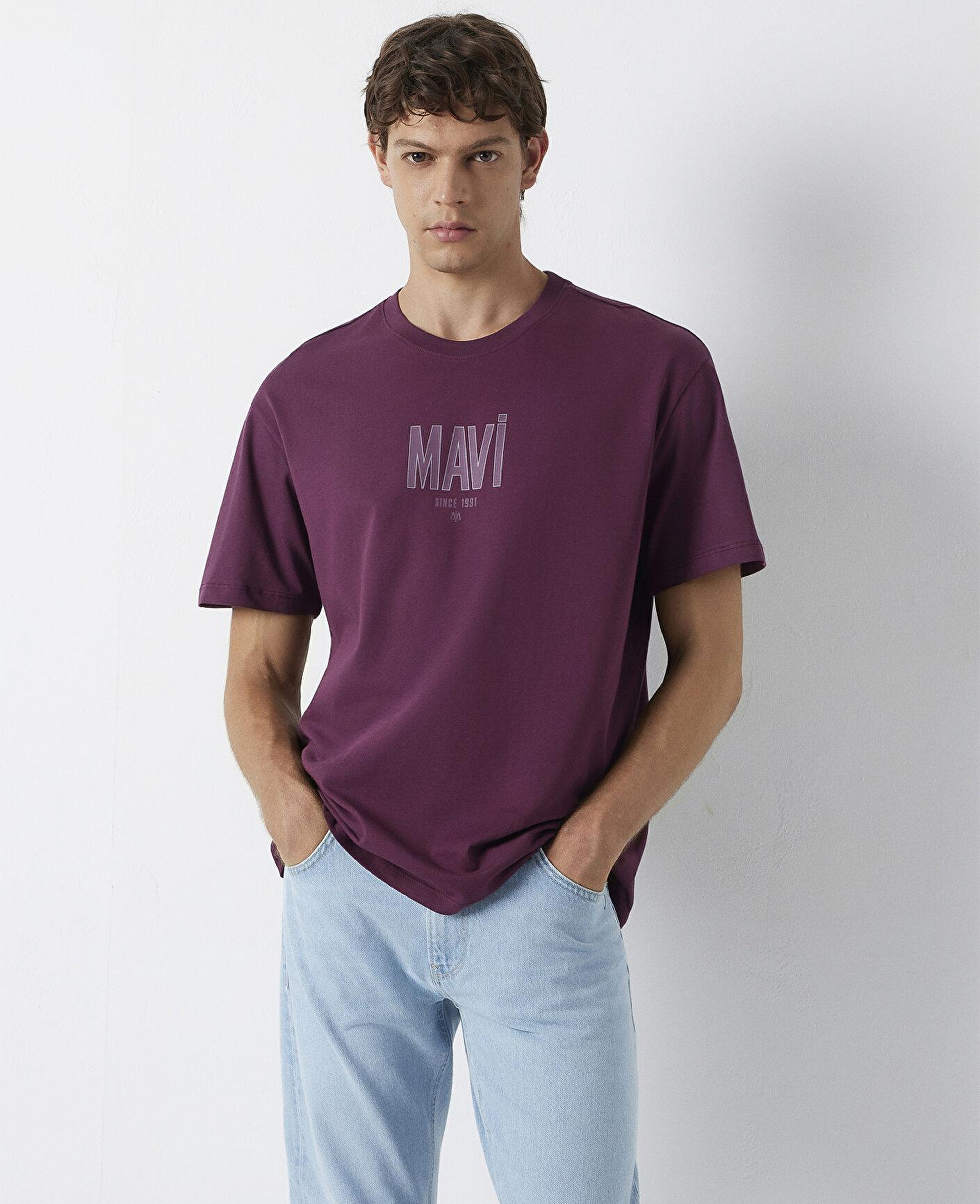 Mavi Mavi Logo Baskılı Mor Tişört Loose Fit / Bol Rahat Kesim 0613570-70665