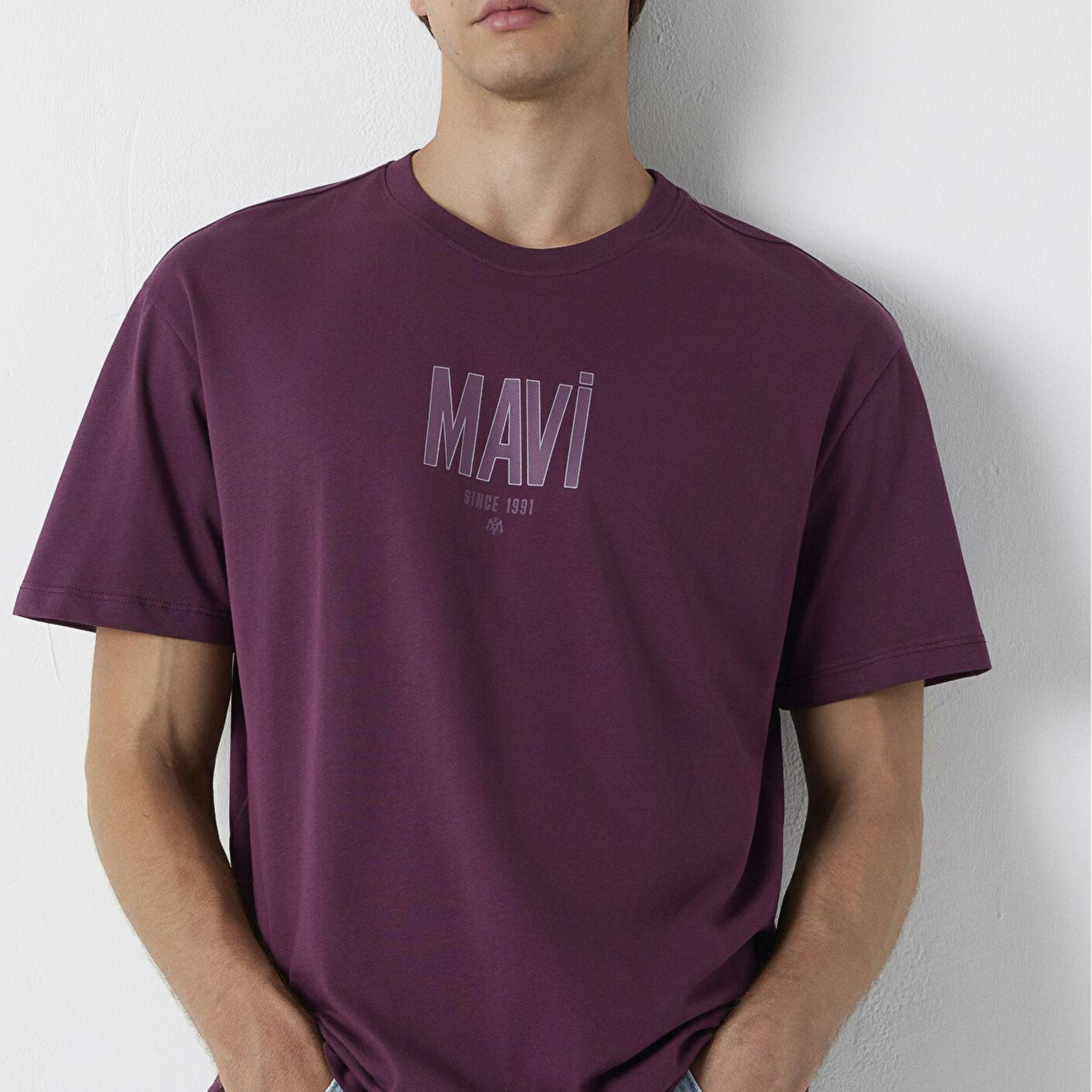 Mavi Mavi Logo Baskılı Mor Tişört Loose Fit / Bol Rahat Kesim 0613570-70665