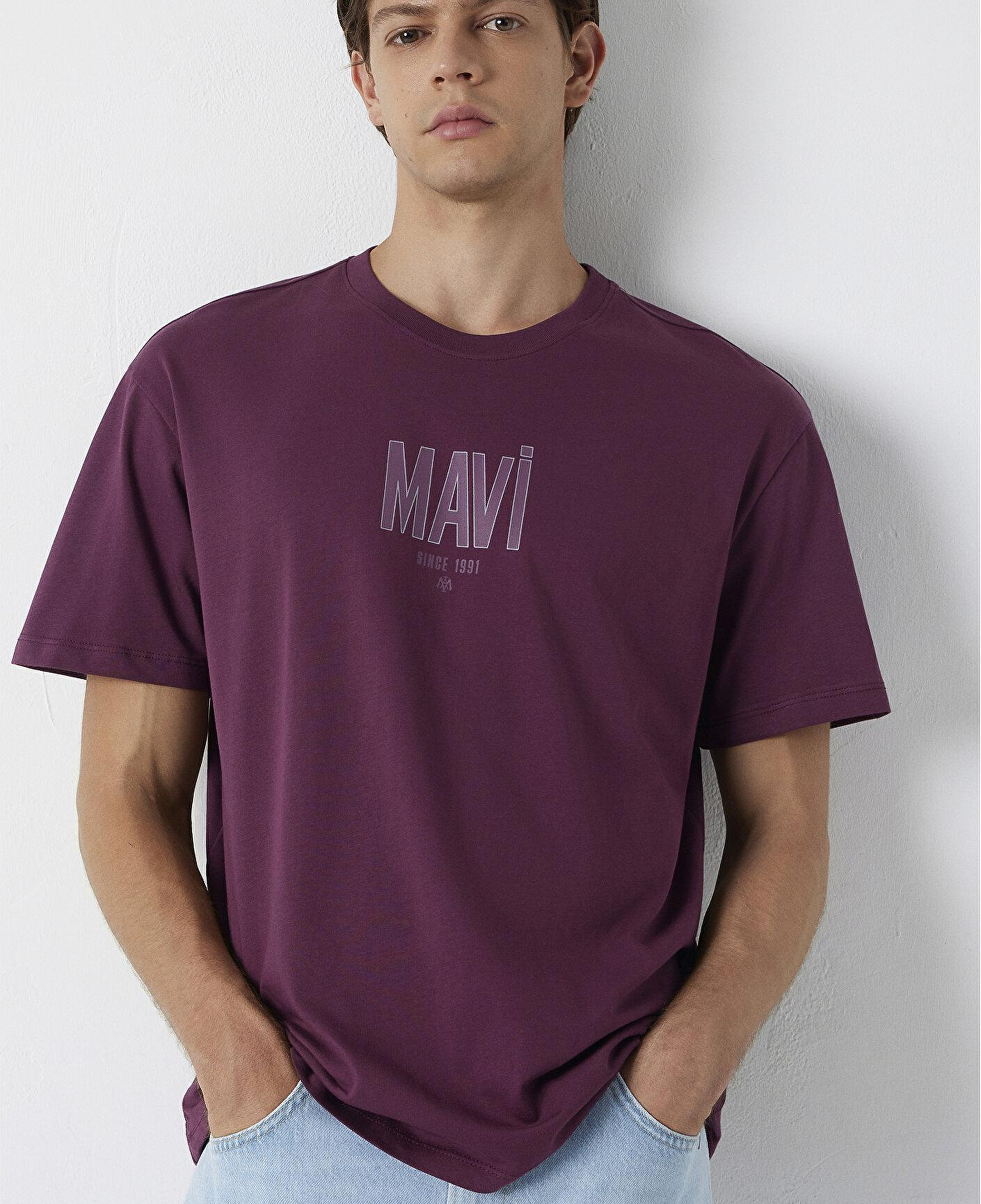Mavi Mavi Logo Baskılı Mor Tişört Loose Fit / Bol Rahat Kesim 0613570-70665