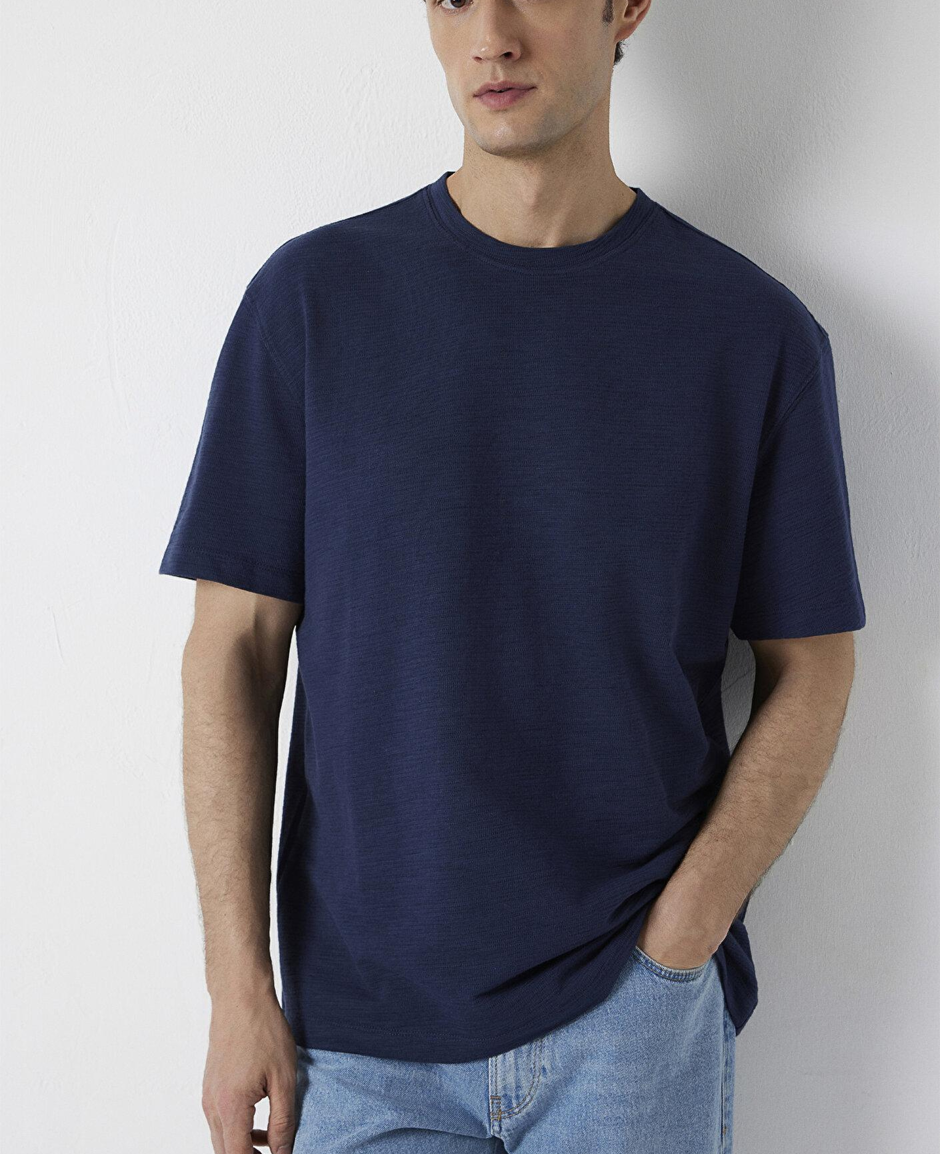 Mavi Lacivert Tişört Loose Fit / Bol Rahat Kesim 0613510-70490