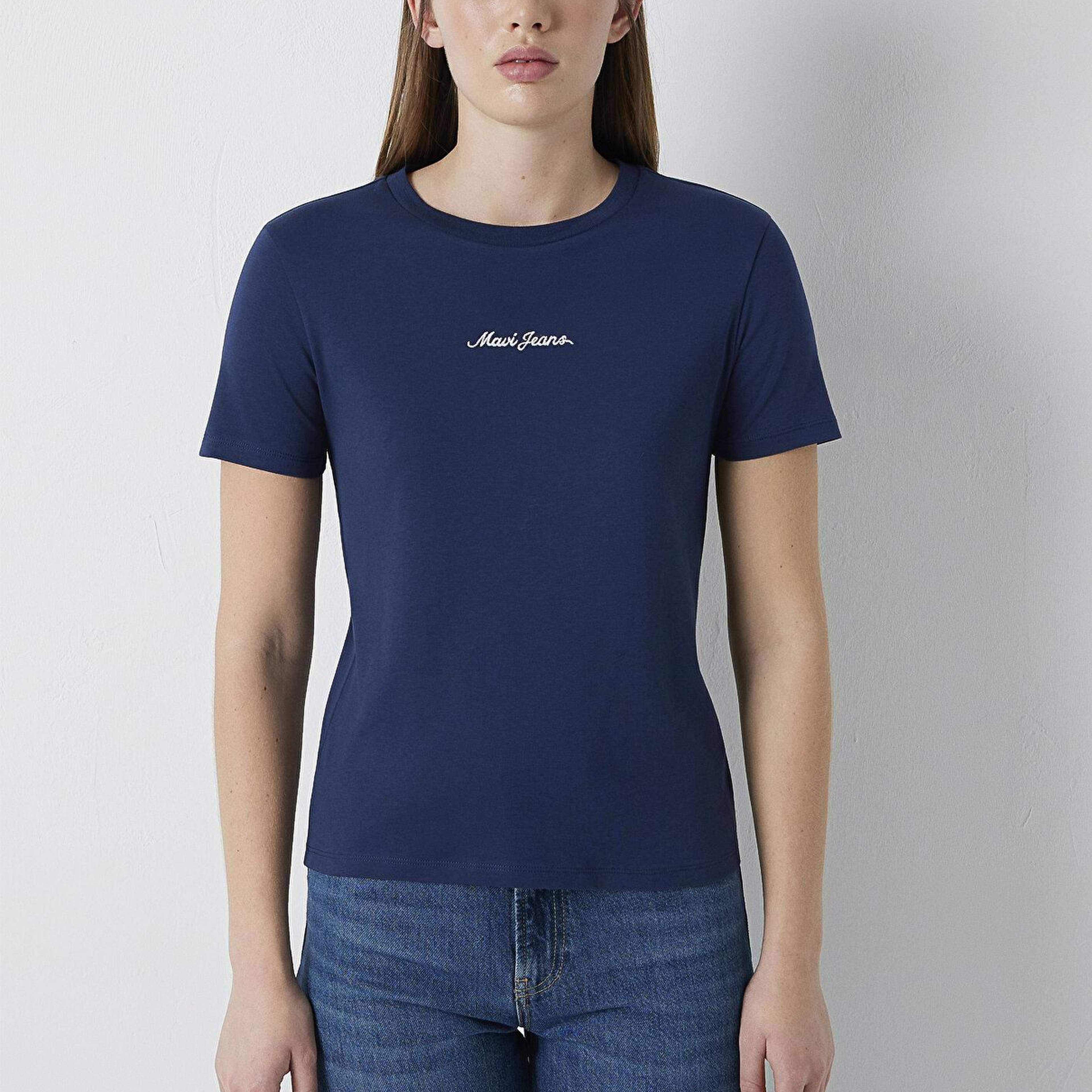 Mavi Mavi Logo Baskılı Lacivert Tişört Slim Fit / Dar Kesim 1614201-70497