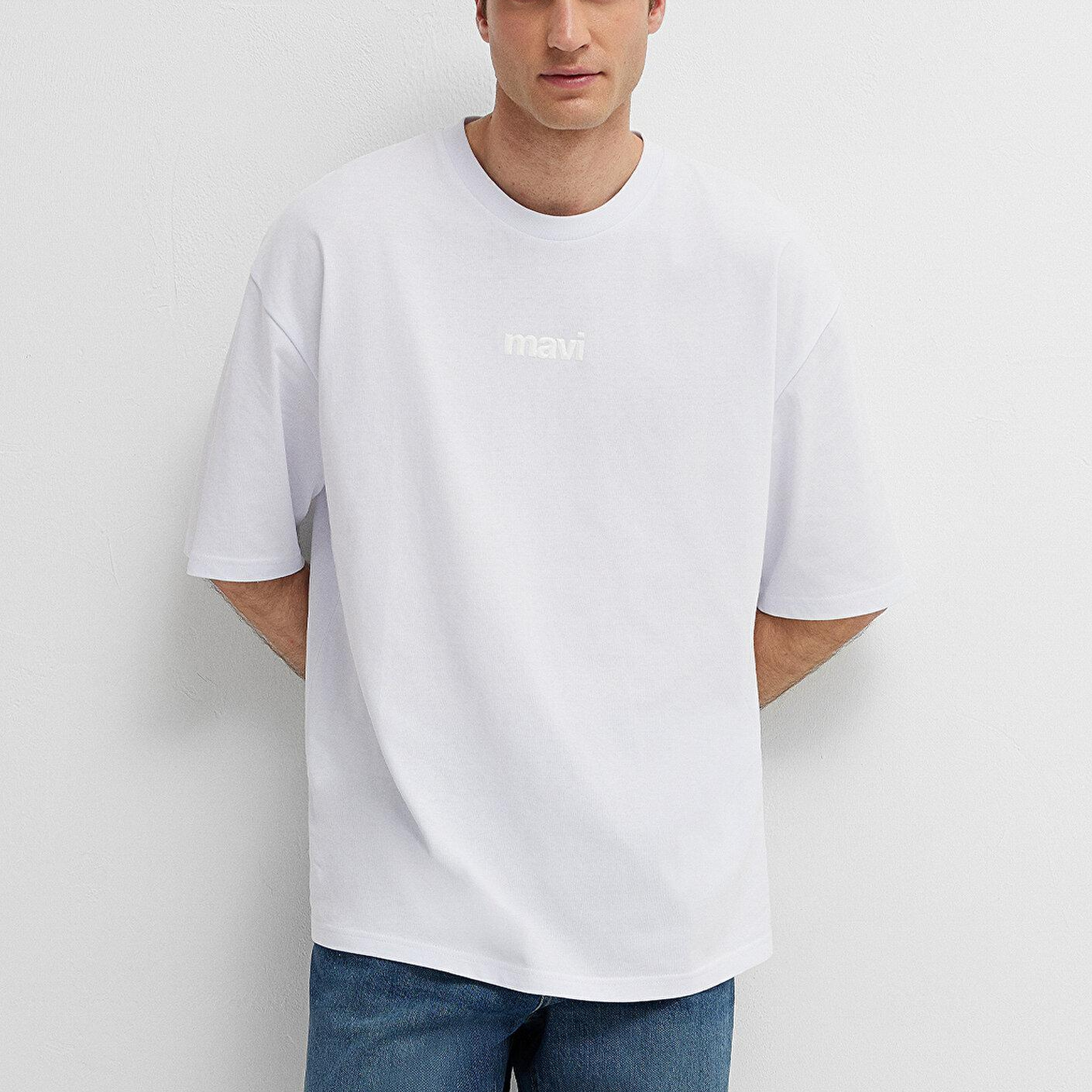 Mavi Mavi Baskılı Beyaz Tişört Oversize / Geniş Kesim 0613553-620