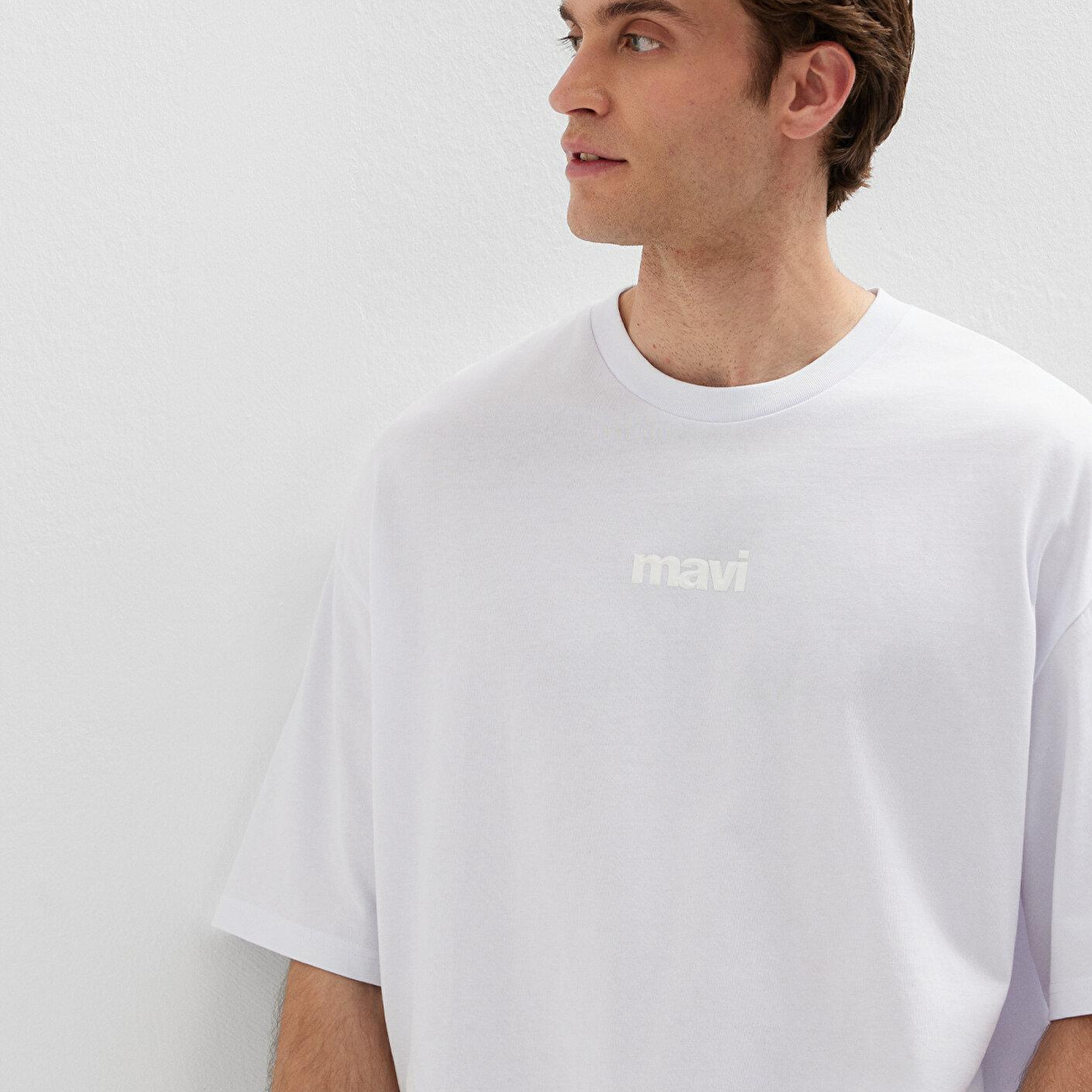 Mavi Mavi Baskılı Beyaz Tişört Oversize / Geniş Kesim 0613553-620