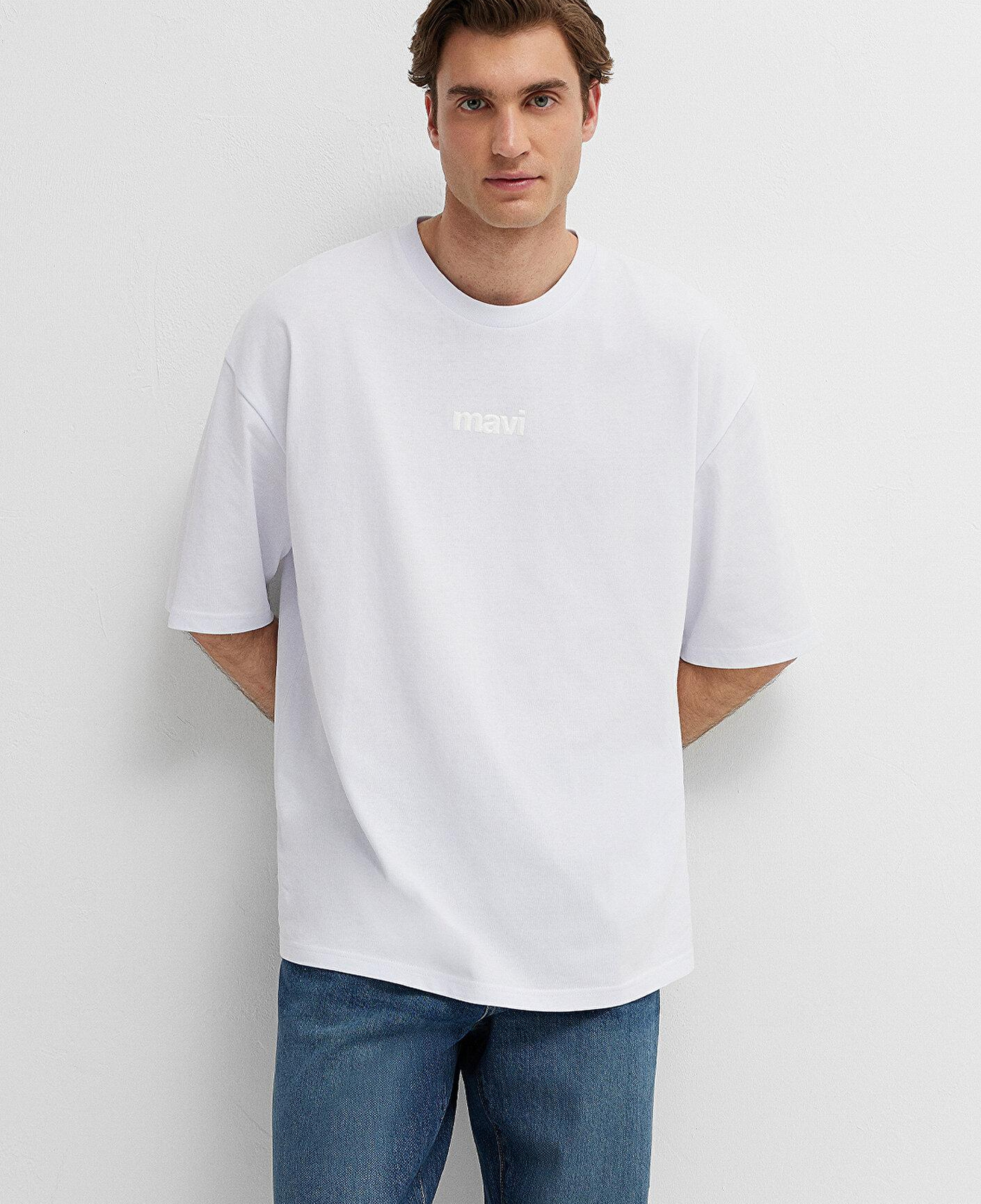 Mavi Mavi Baskılı Beyaz Tişört Oversize / Geniş Kesim 0613553-620