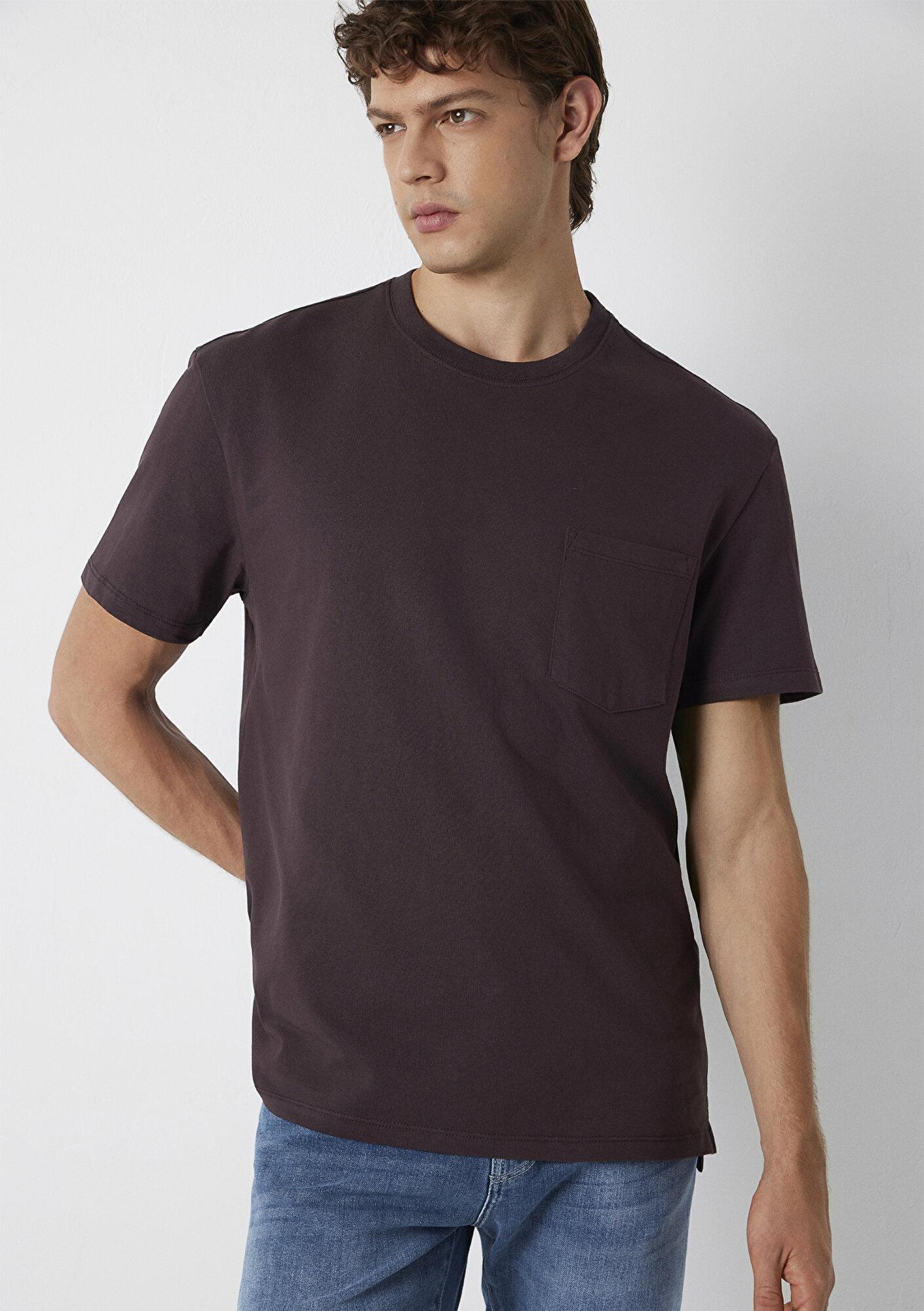 Mavi Kahverengi Basic Tişört Loose Fit / Bol Rahat Kesim 066248-88083