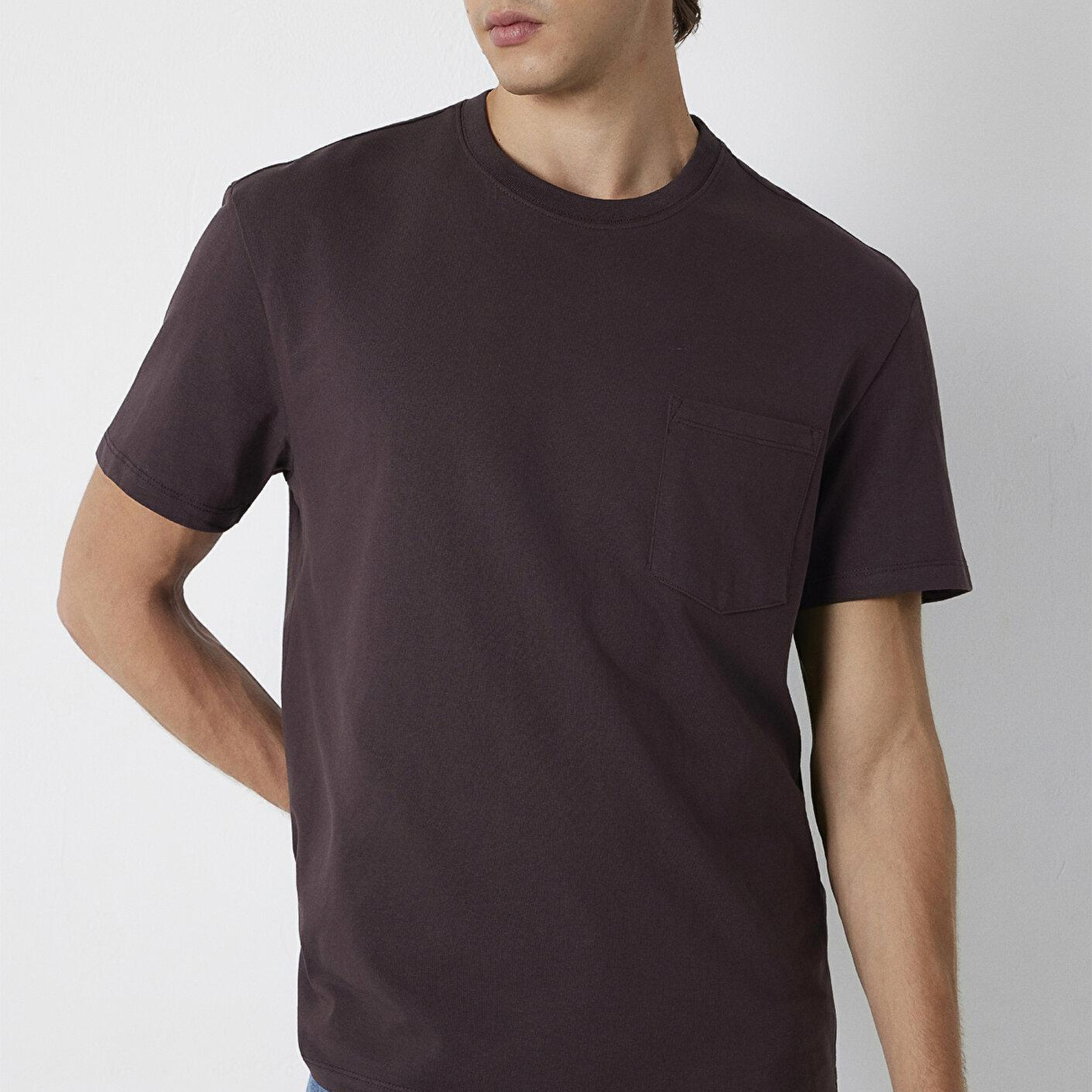 Mavi Kahverengi Basic Tişört Loose Fit / Bol Rahat Kesim 066248-88083