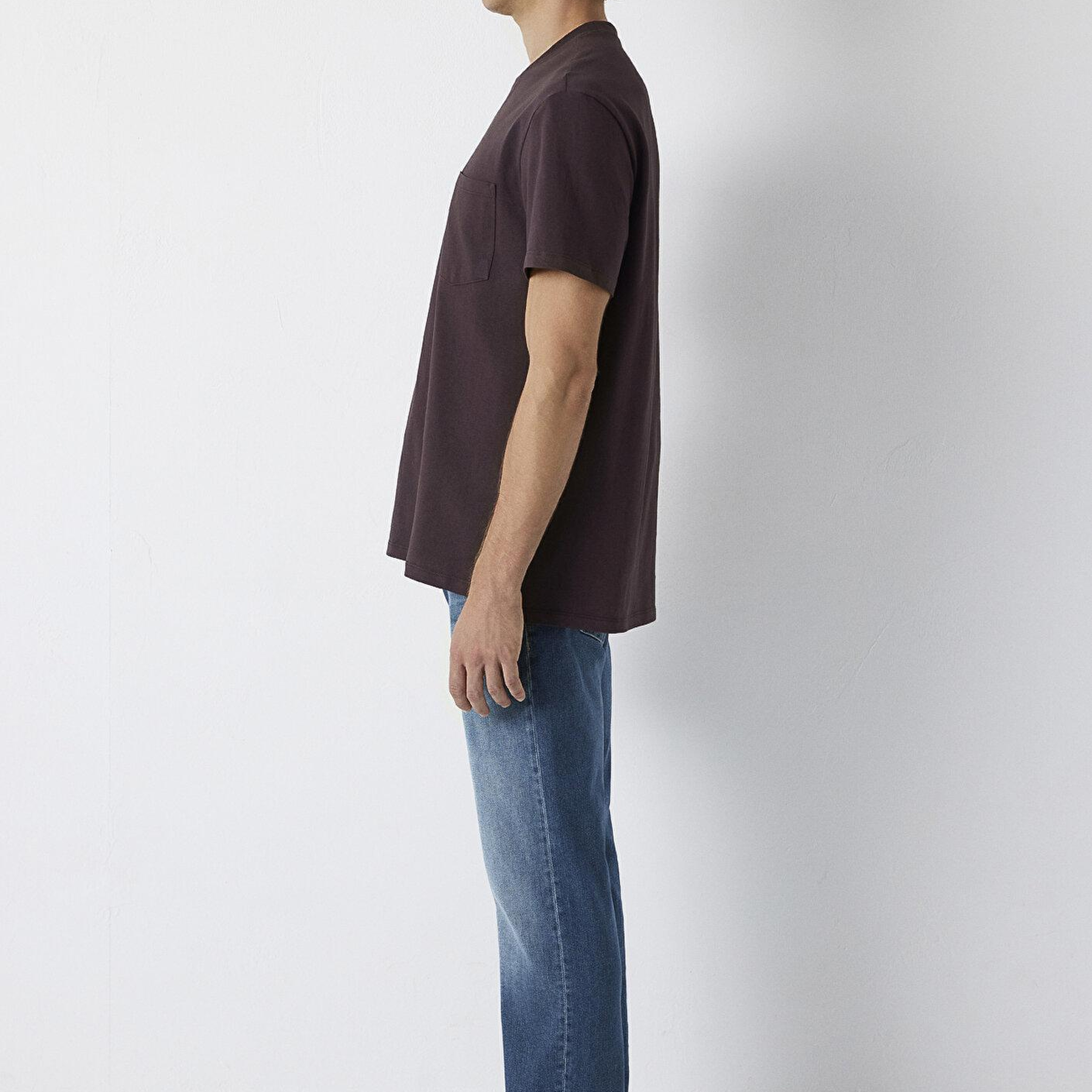 Mavi Kahverengi Basic Tişört Loose Fit / Bol Rahat Kesim 066248-88083