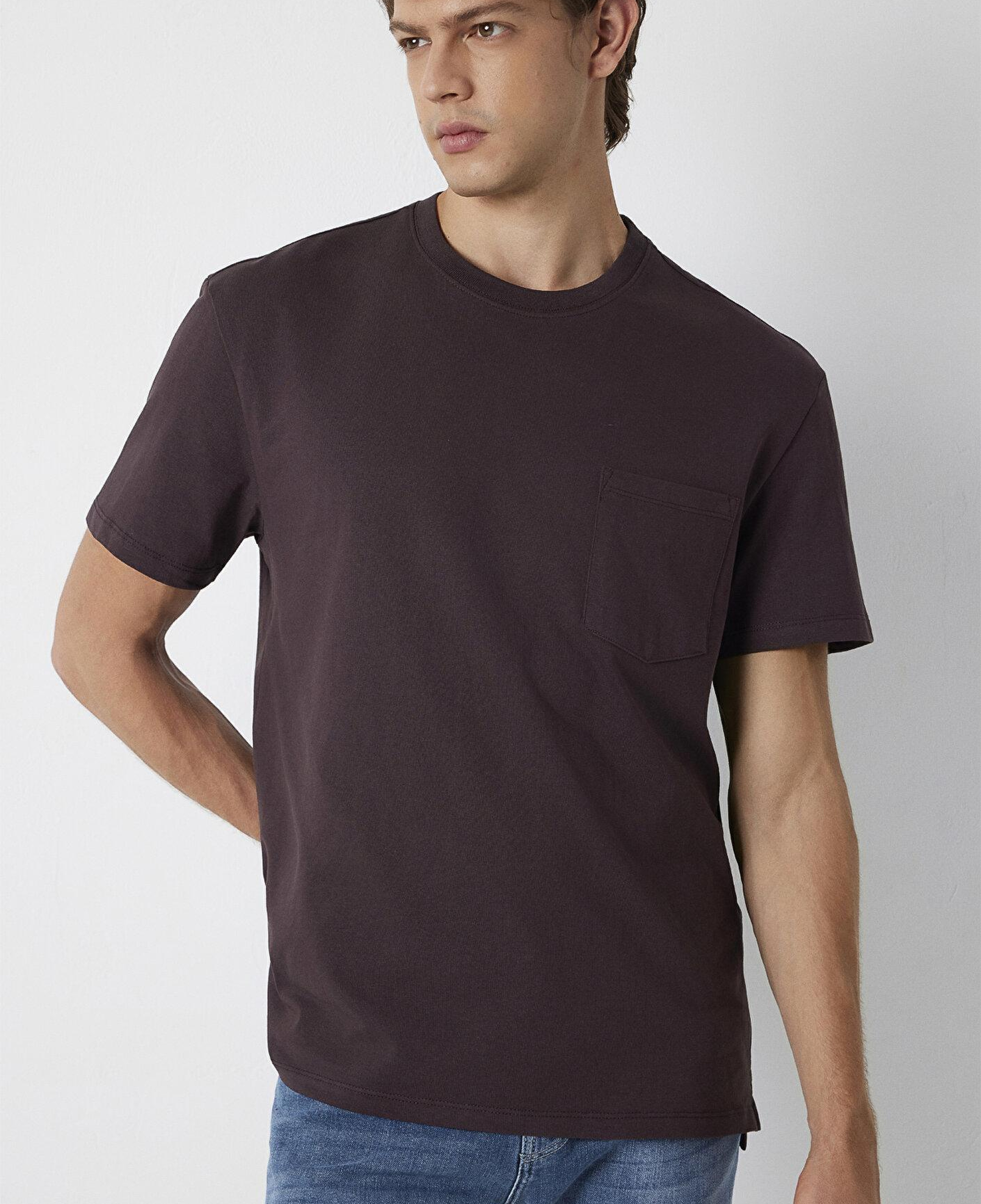 Mavi Kahverengi Basic Tişört Loose Fit / Bol Rahat Kesim 066248-88083