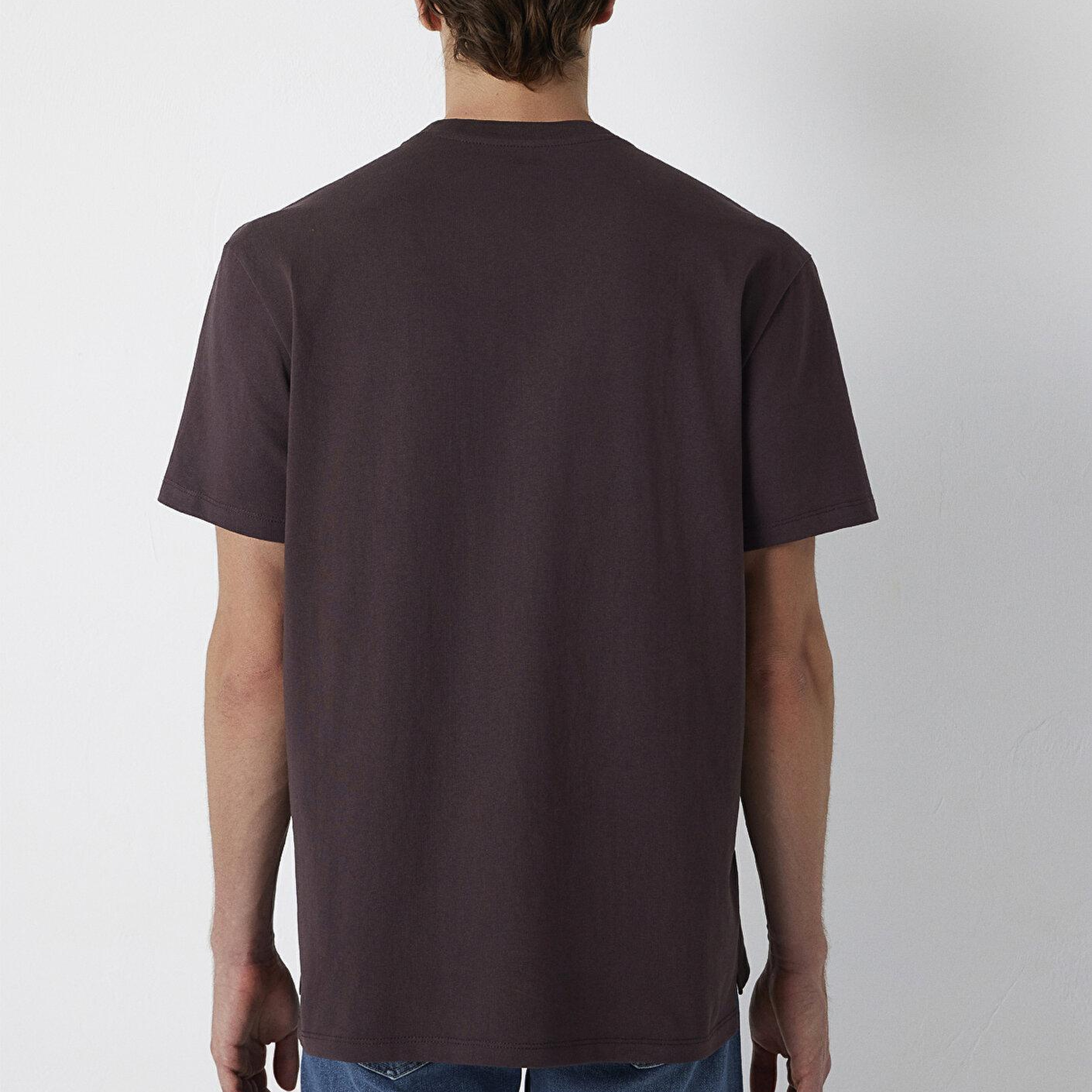 Mavi Kahverengi Basic Tişört Loose Fit / Bol Rahat Kesim 066248-88083
