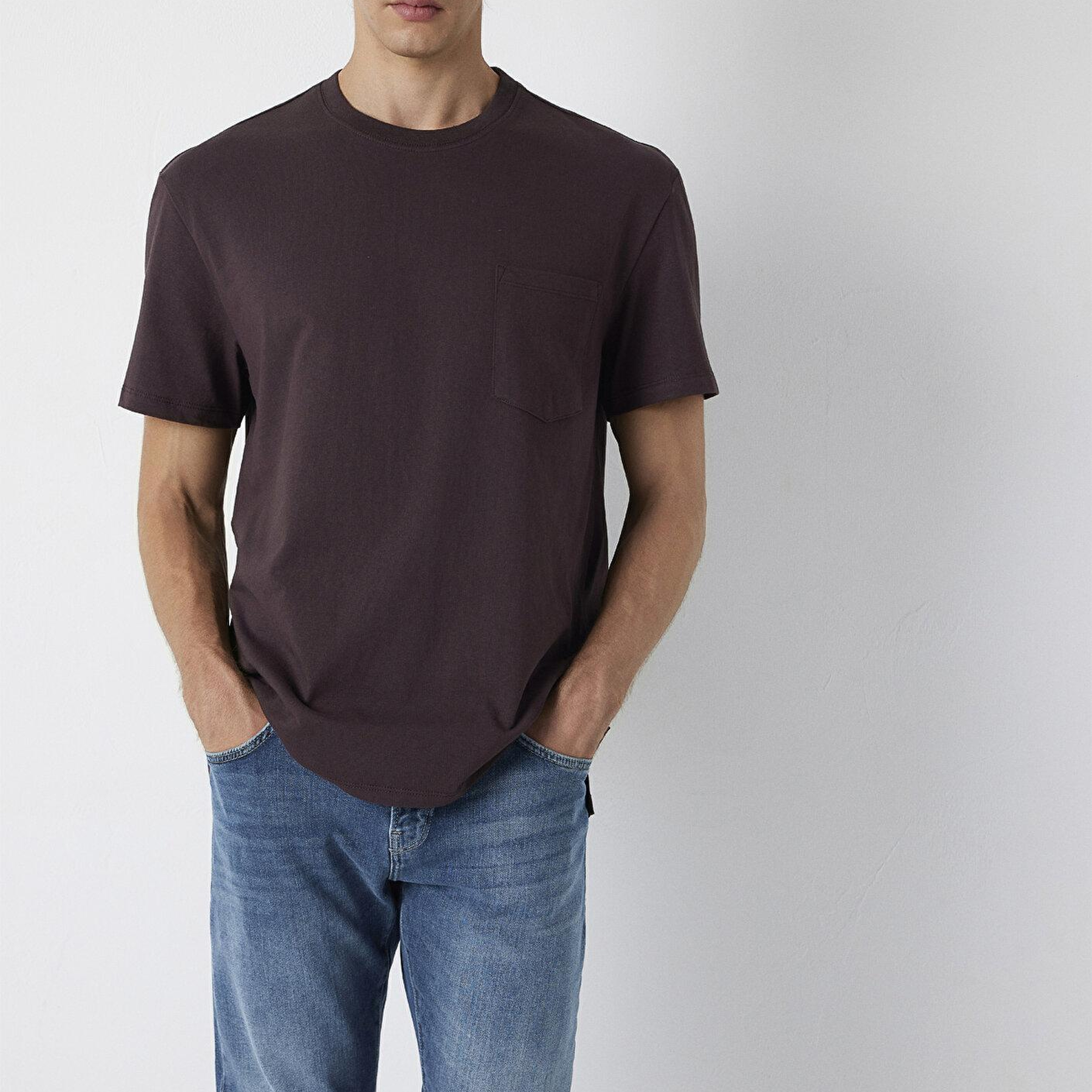 Mavi Kahverengi Basic Tişört Loose Fit / Bol Rahat Kesim 066248-88083