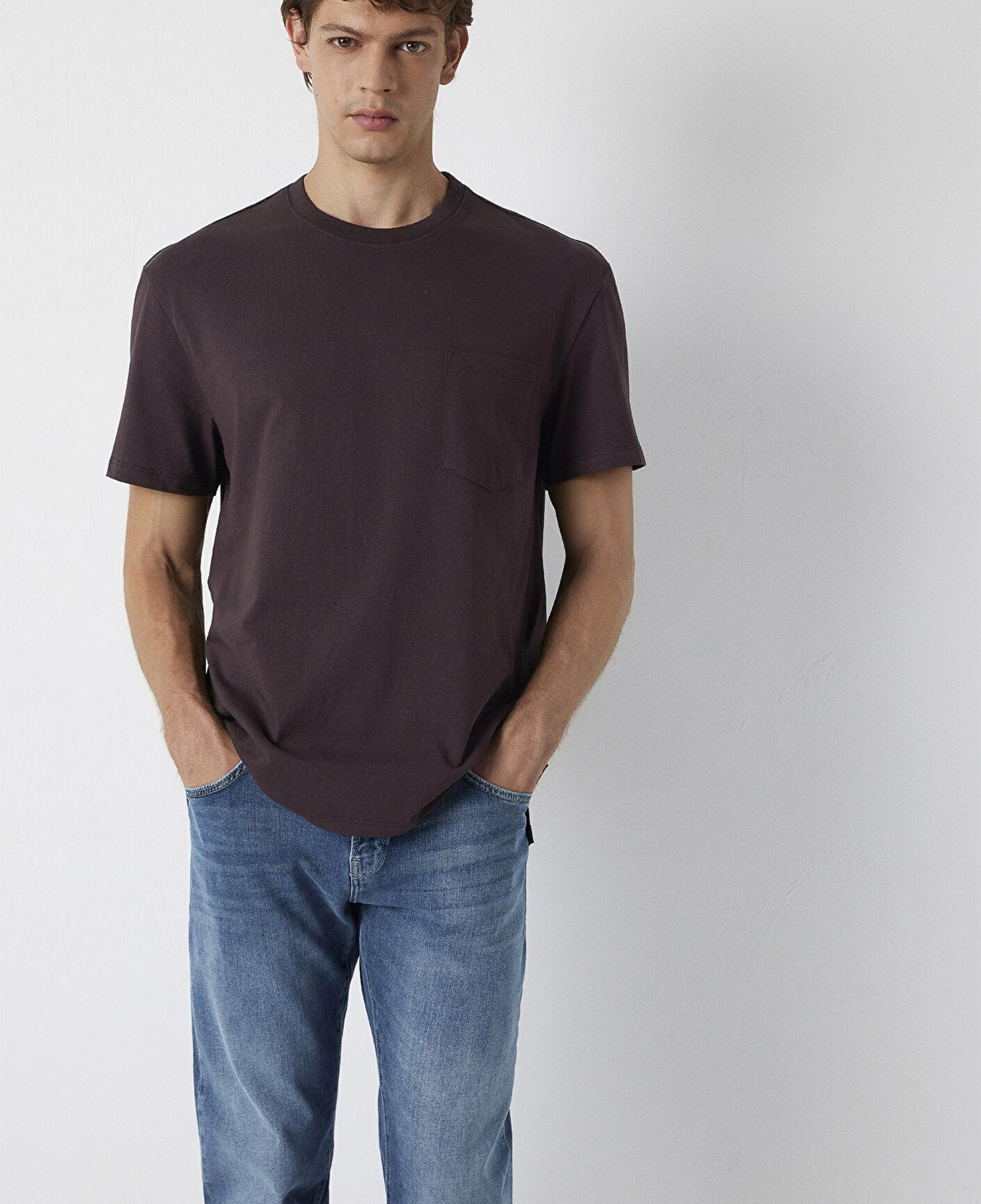 Mavi Kahverengi Basic Tişört Loose Fit / Bol Rahat Kesim 066248-88083