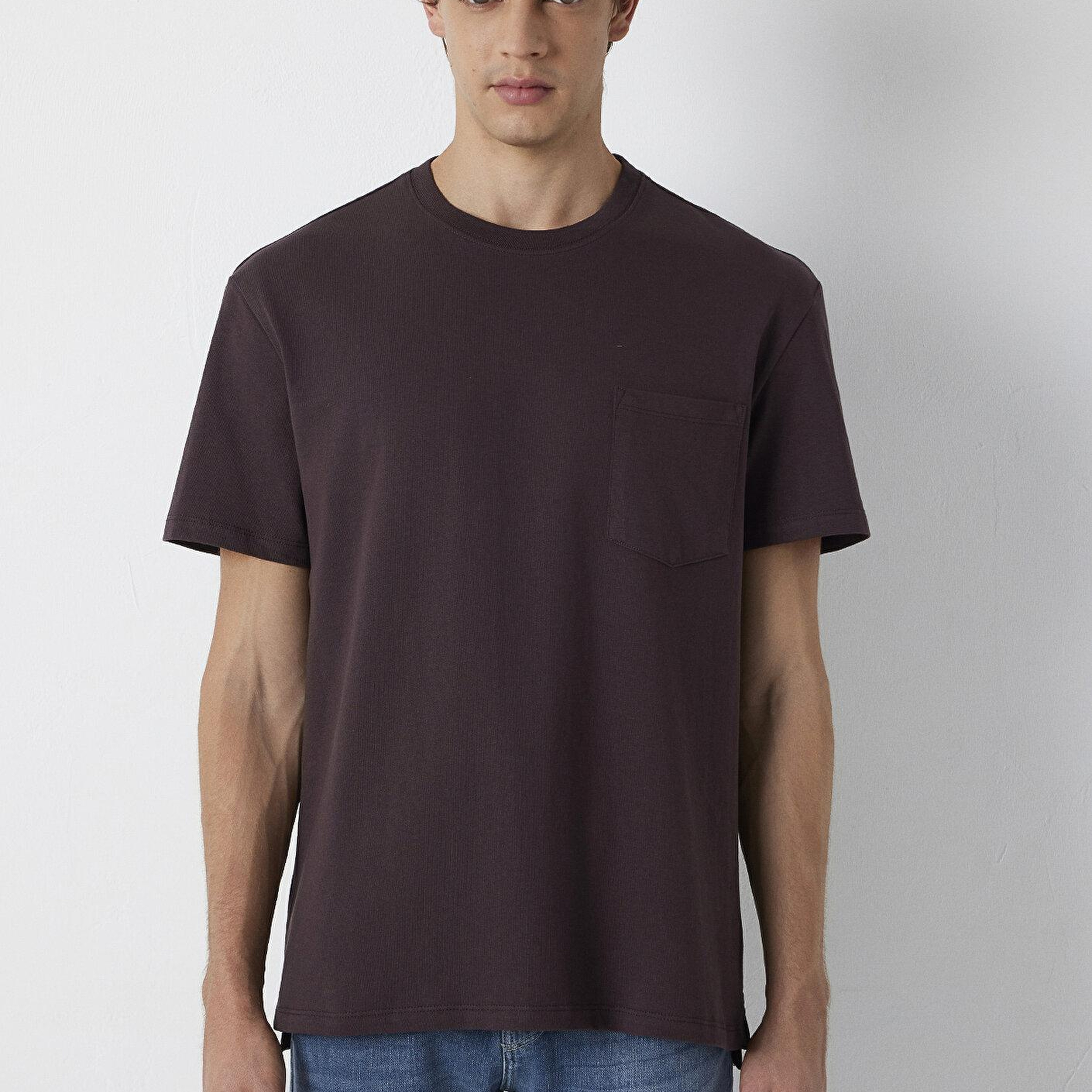 Mavi Kahverengi Basic Tişört Loose Fit / Bol Rahat Kesim 066248-88083