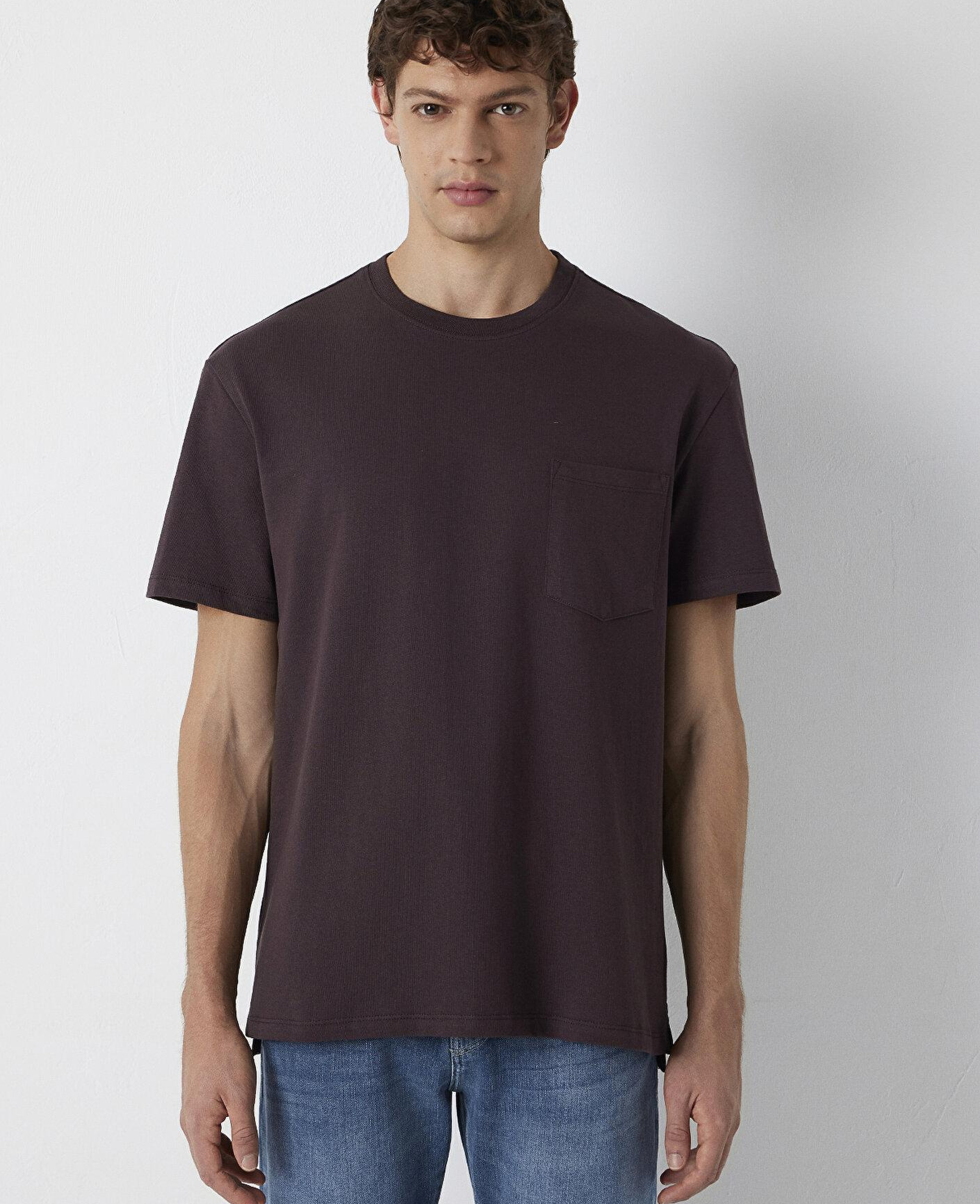 Mavi Kahverengi Basic Tişört Loose Fit / Bol Rahat Kesim 066248-88083