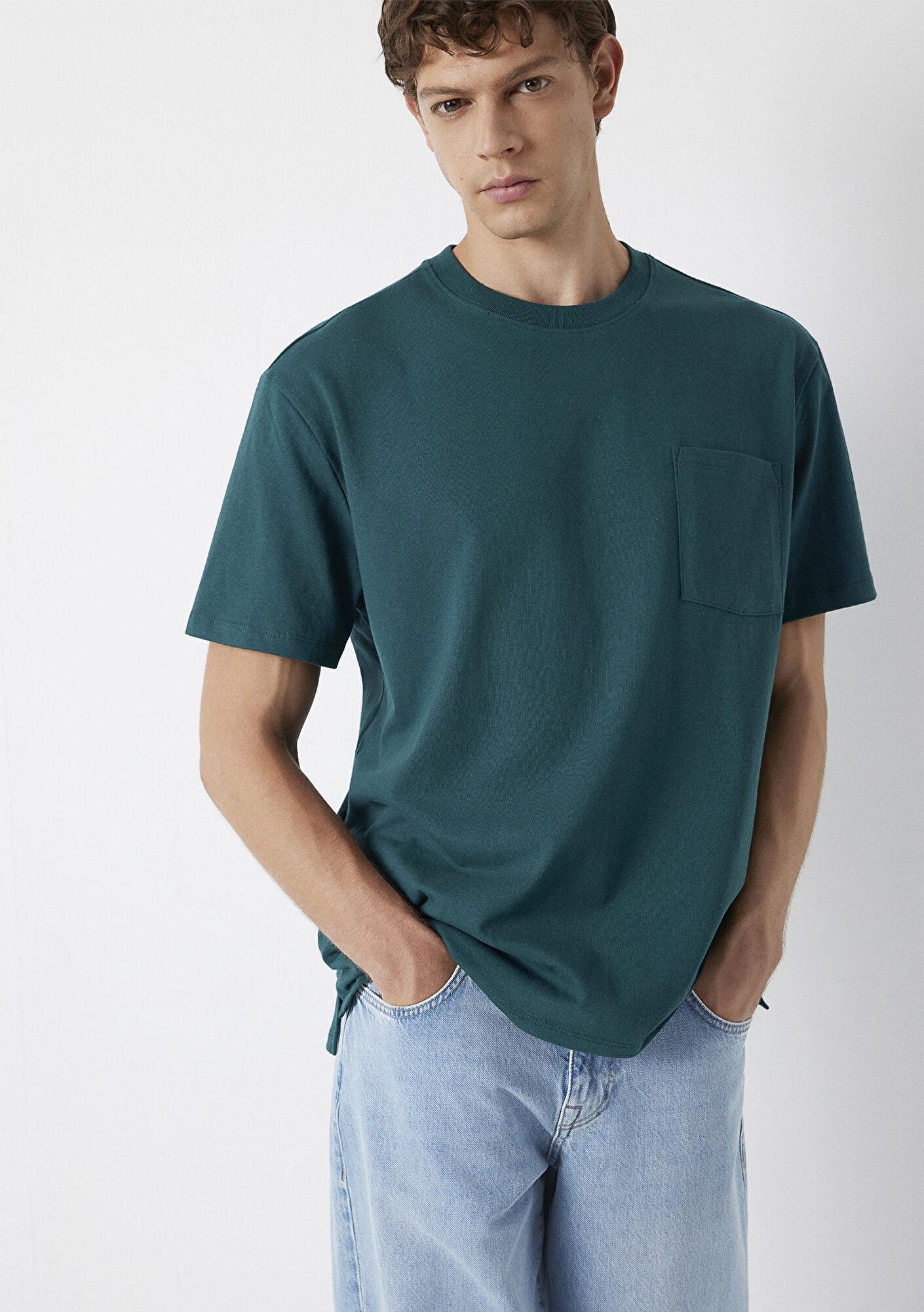 Mavi Yeşil Basic Tişört Loose Fit / Bol Rahat Kesim 066248-90366