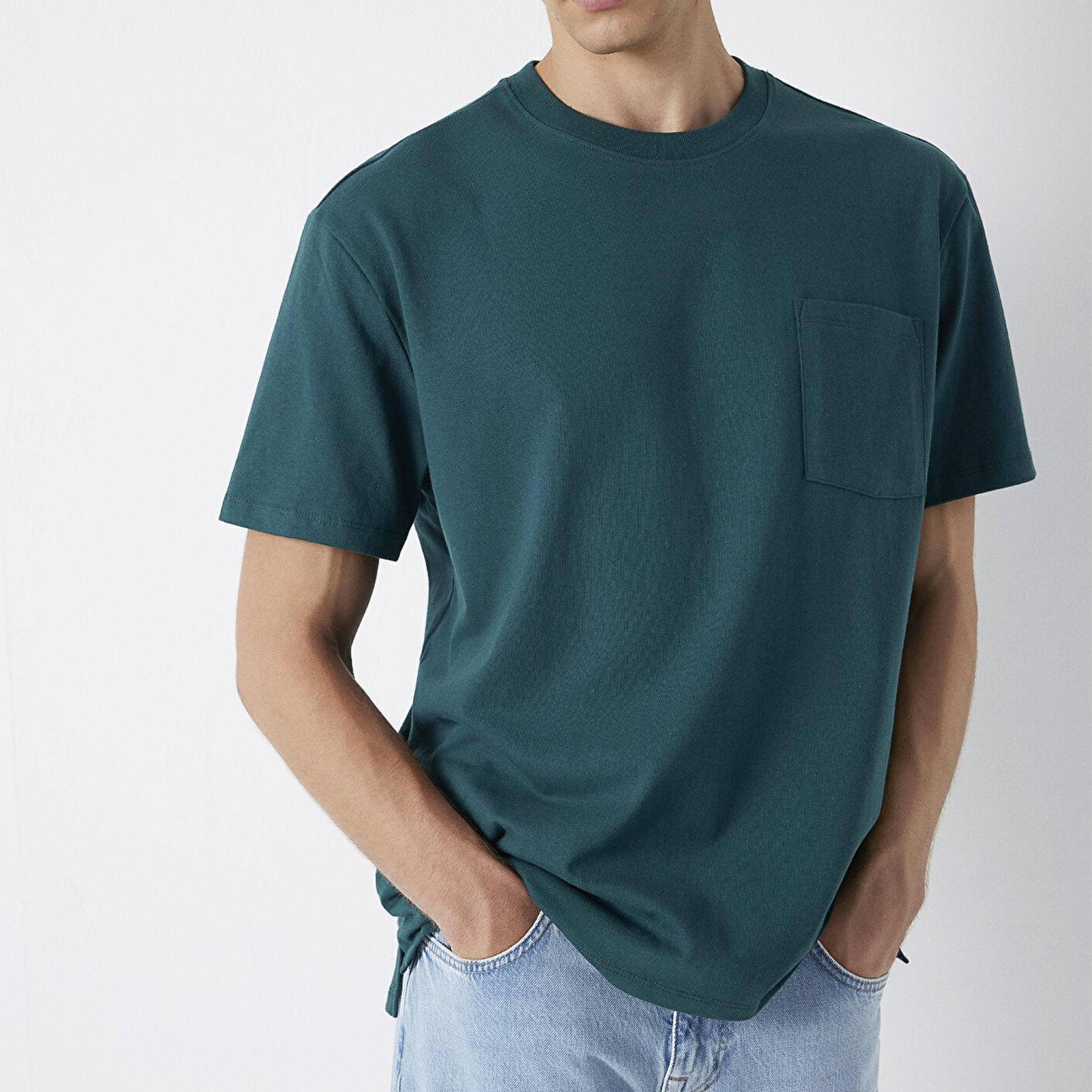 Mavi Yeşil Basic Tişört Loose Fit / Bol Rahat Kesim 066248-90366