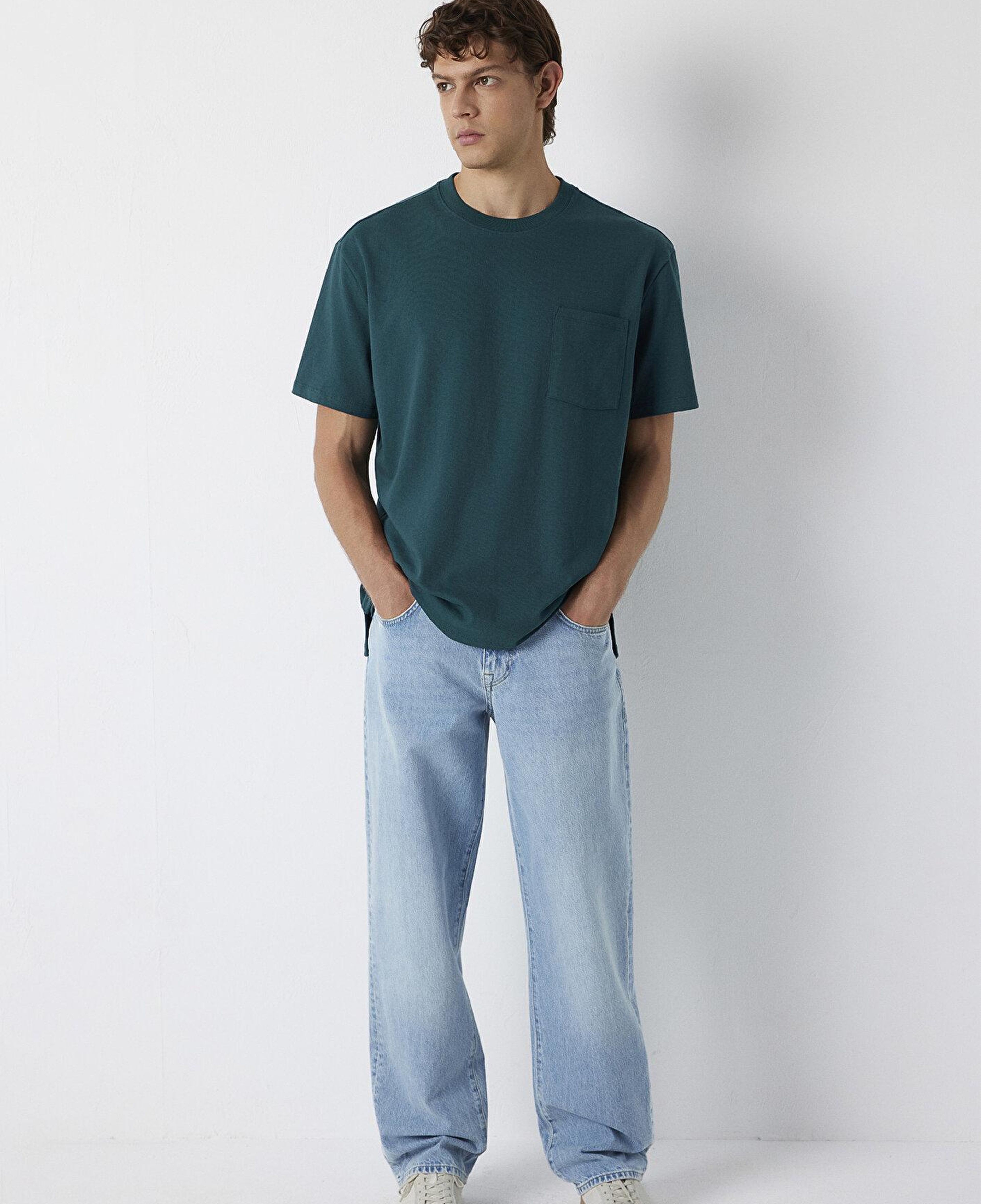Mavi Yeşil Basic Tişört Loose Fit / Bol Rahat Kesim 066248-90366