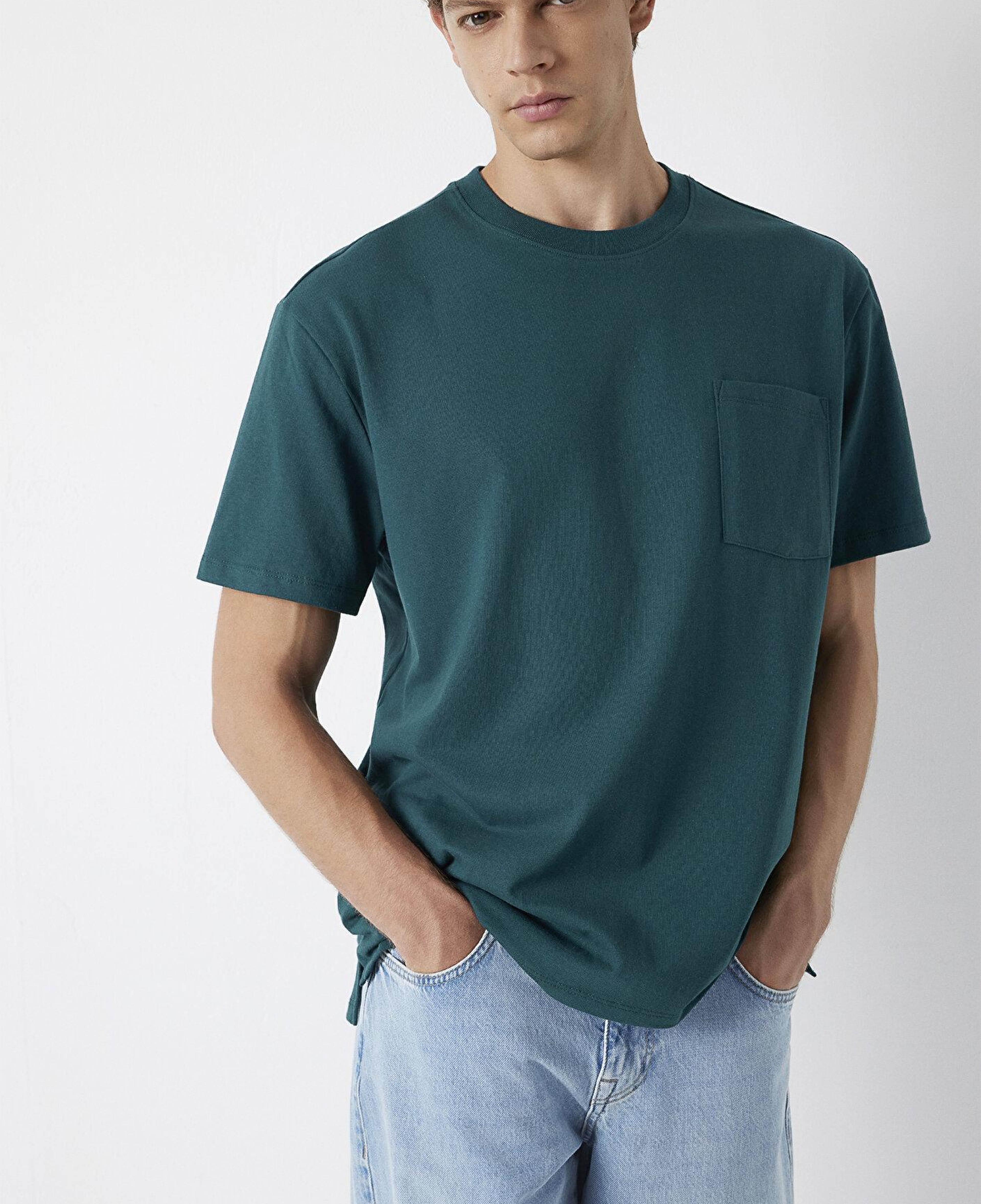 Mavi Yeşil Basic Tişört Loose Fit / Bol Rahat Kesim 066248-90366