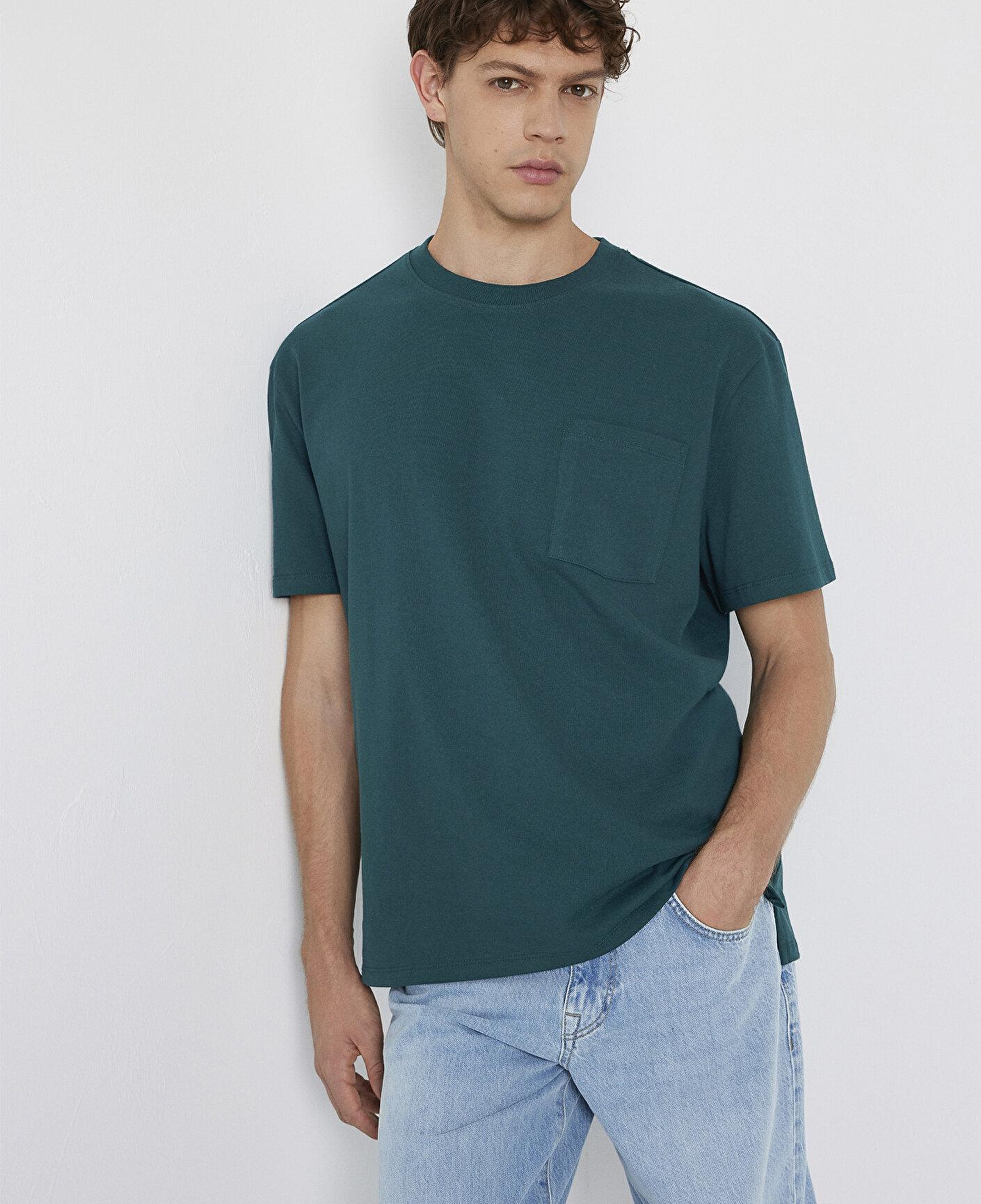 Mavi Yeşil Basic Tişört Loose Fit / Bol Rahat Kesim 066248-90366