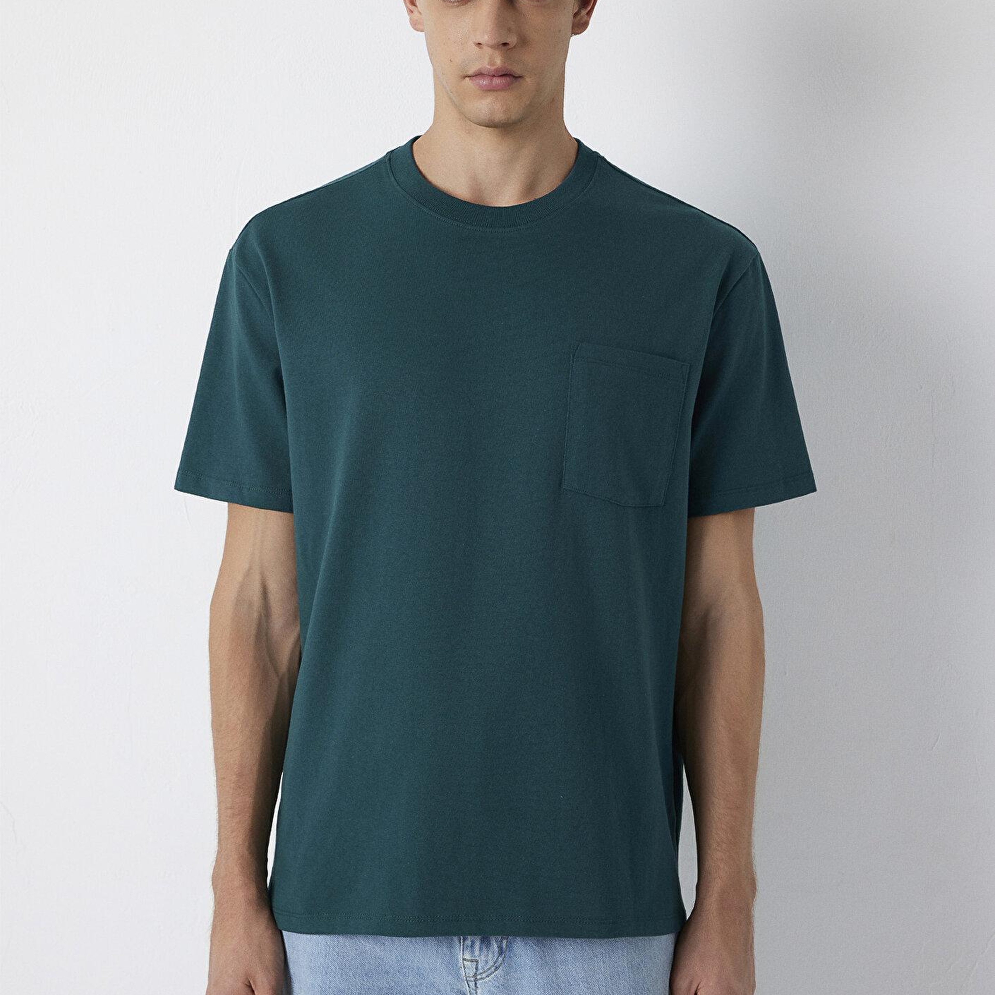 Mavi Yeşil Basic Tişört Loose Fit / Bol Rahat Kesim 066248-90366