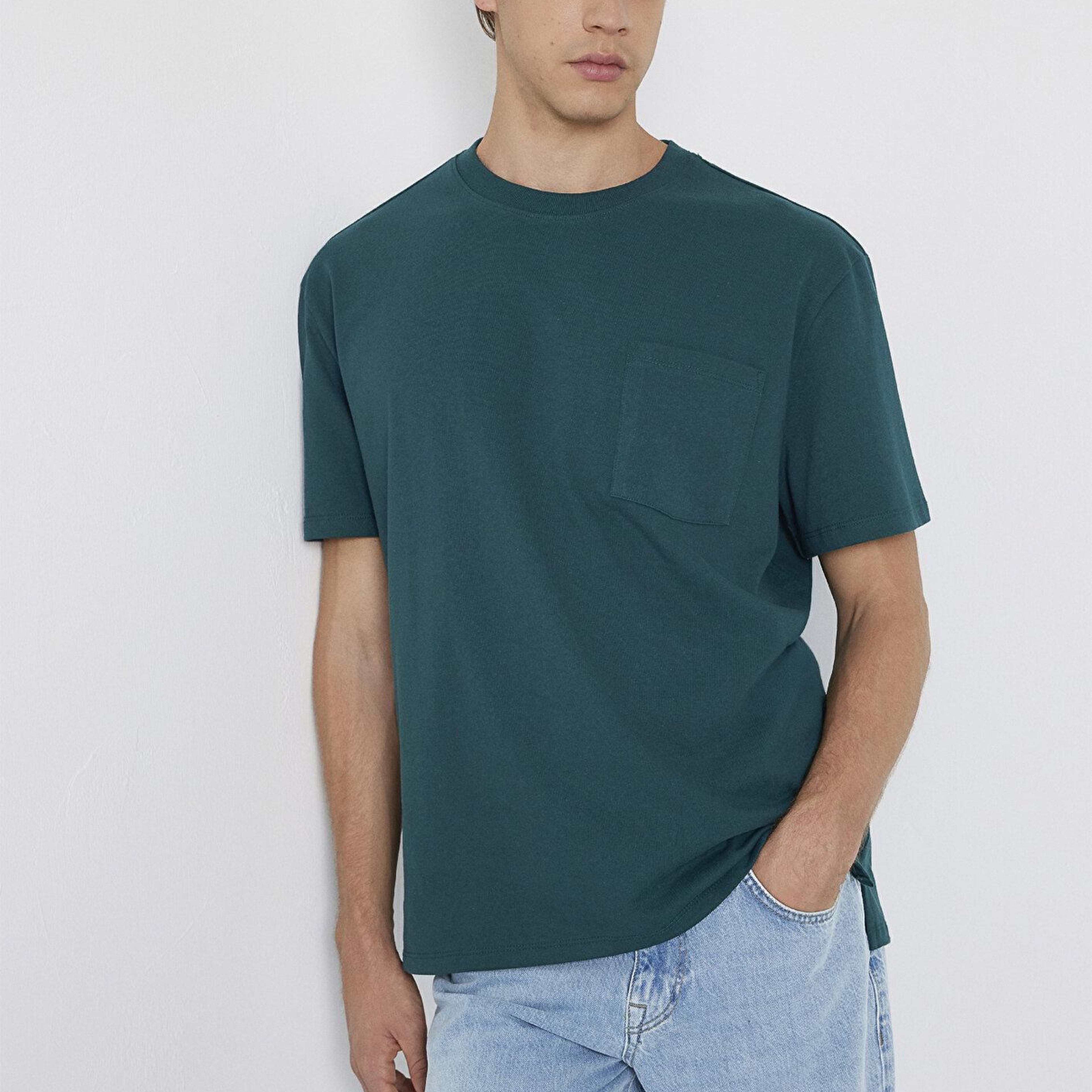 Mavi Yeşil Basic Tişört Loose Fit / Bol Rahat Kesim 066248-90366