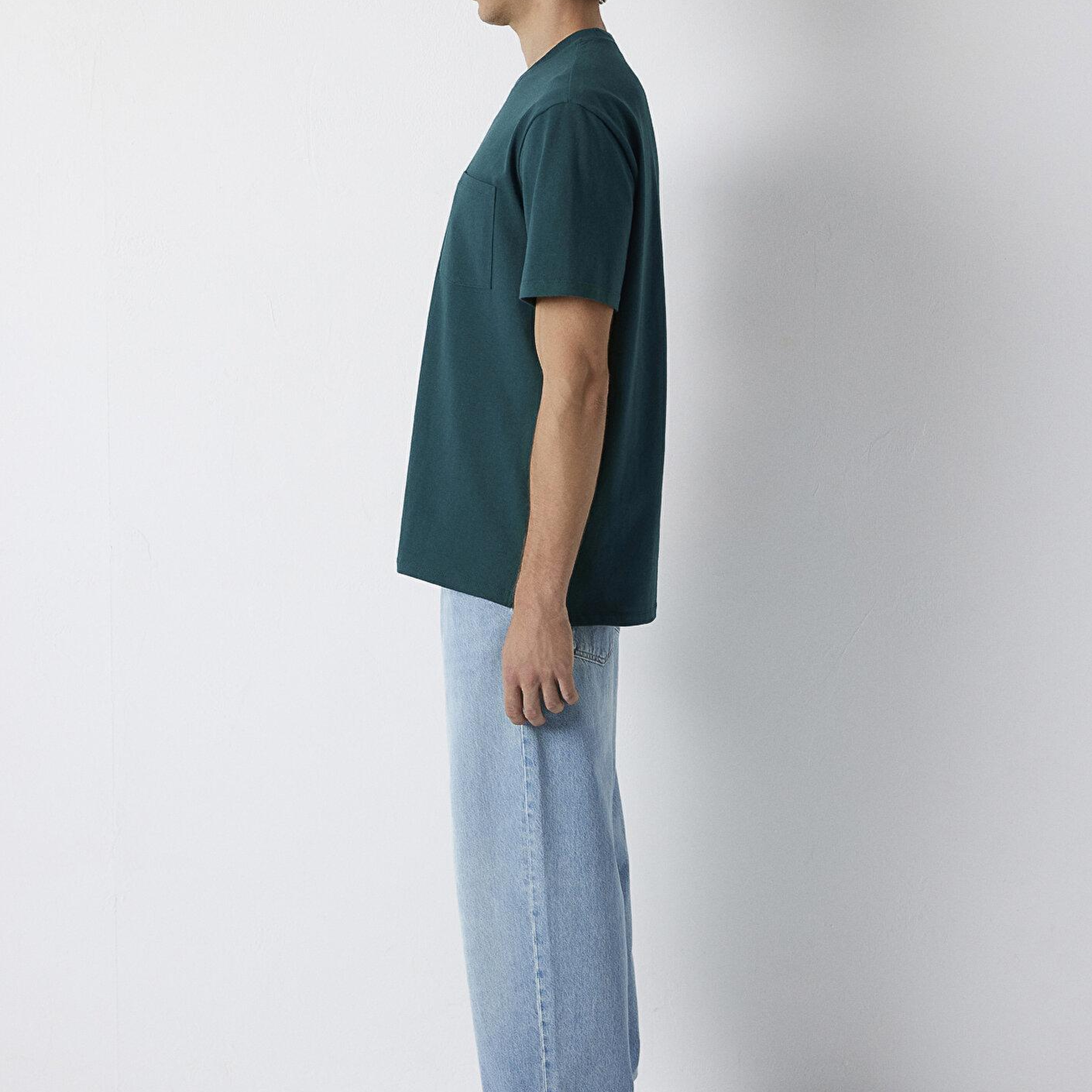 Mavi Yeşil Basic Tişört Loose Fit / Bol Rahat Kesim 066248-90366
