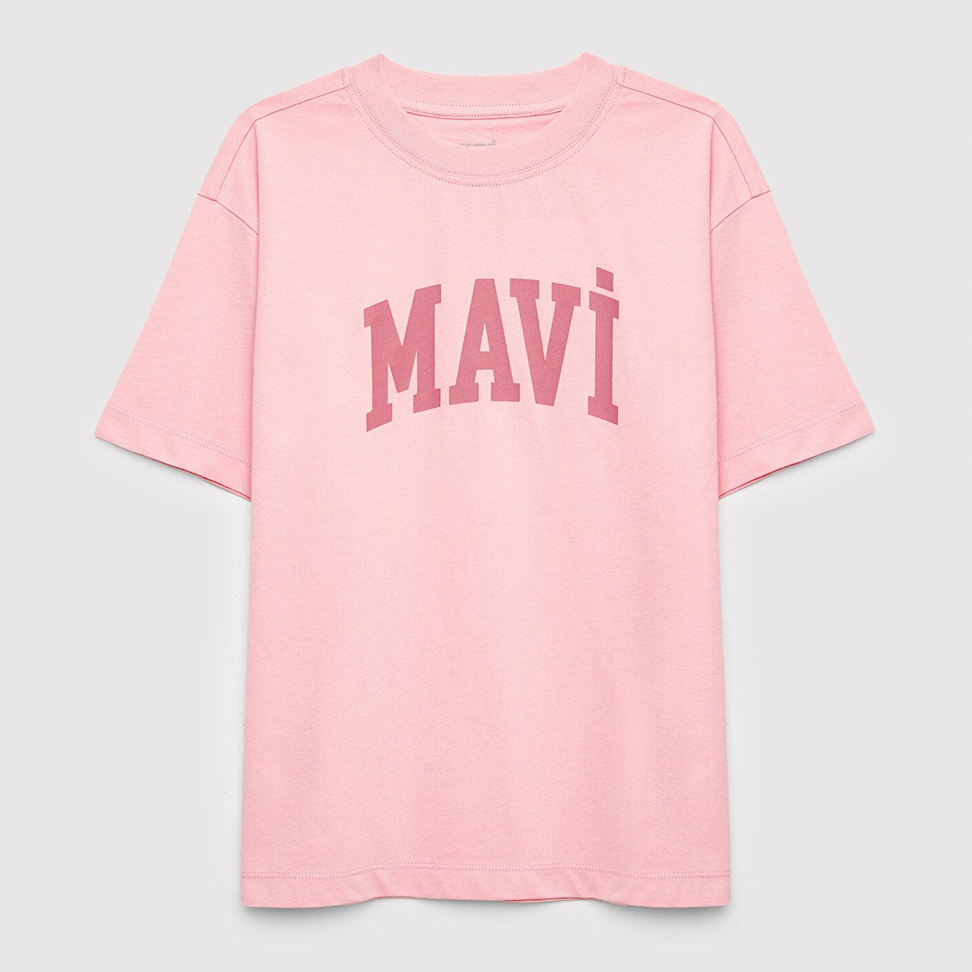 Mavi Mavi Logo Baskılı Pembe Tişört Loose Fit / Bol Rahat Kesim 7610479-71015