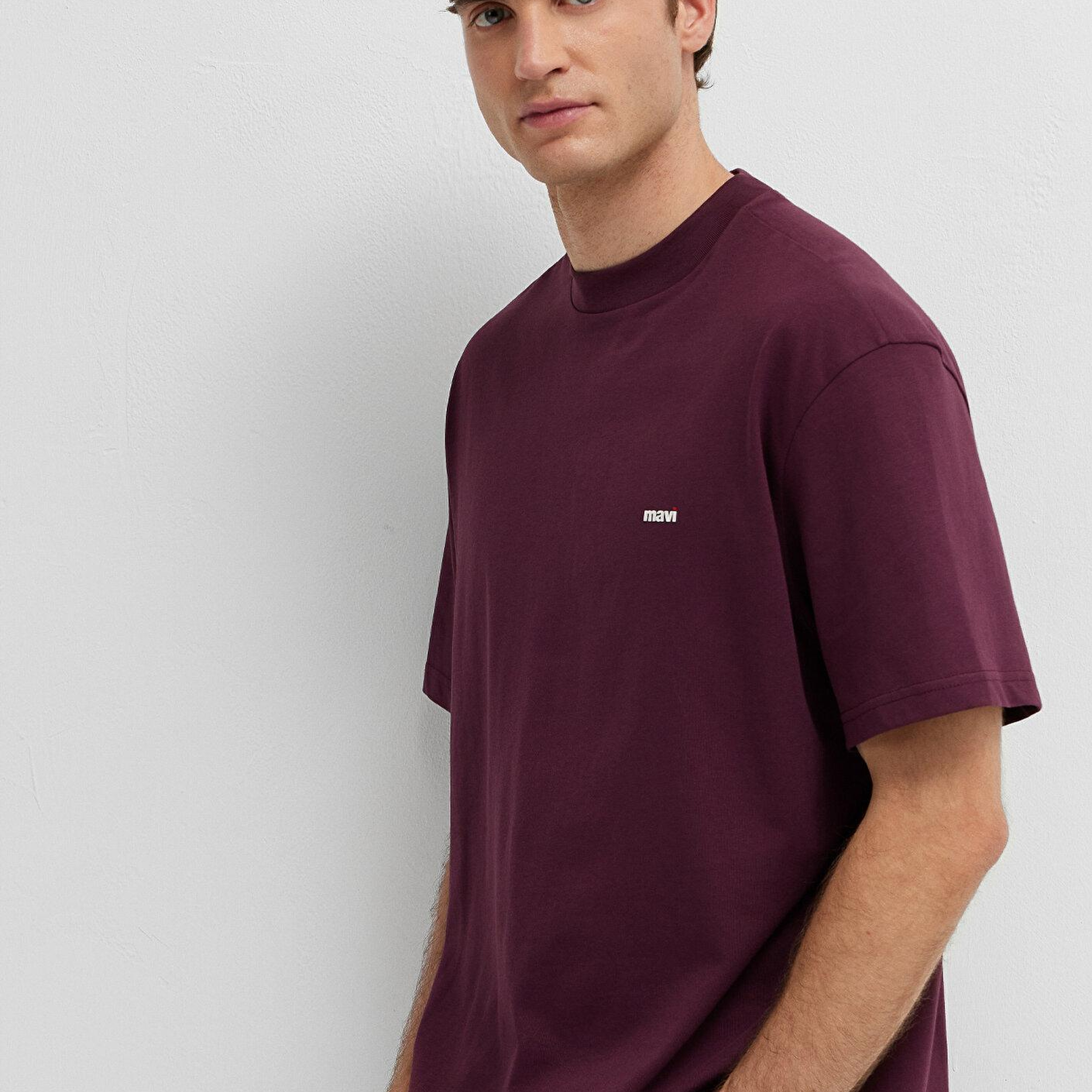 Mavi Bordo Basic Tişört Loose Fit / Bol Rahat Kesim 0612216-70434