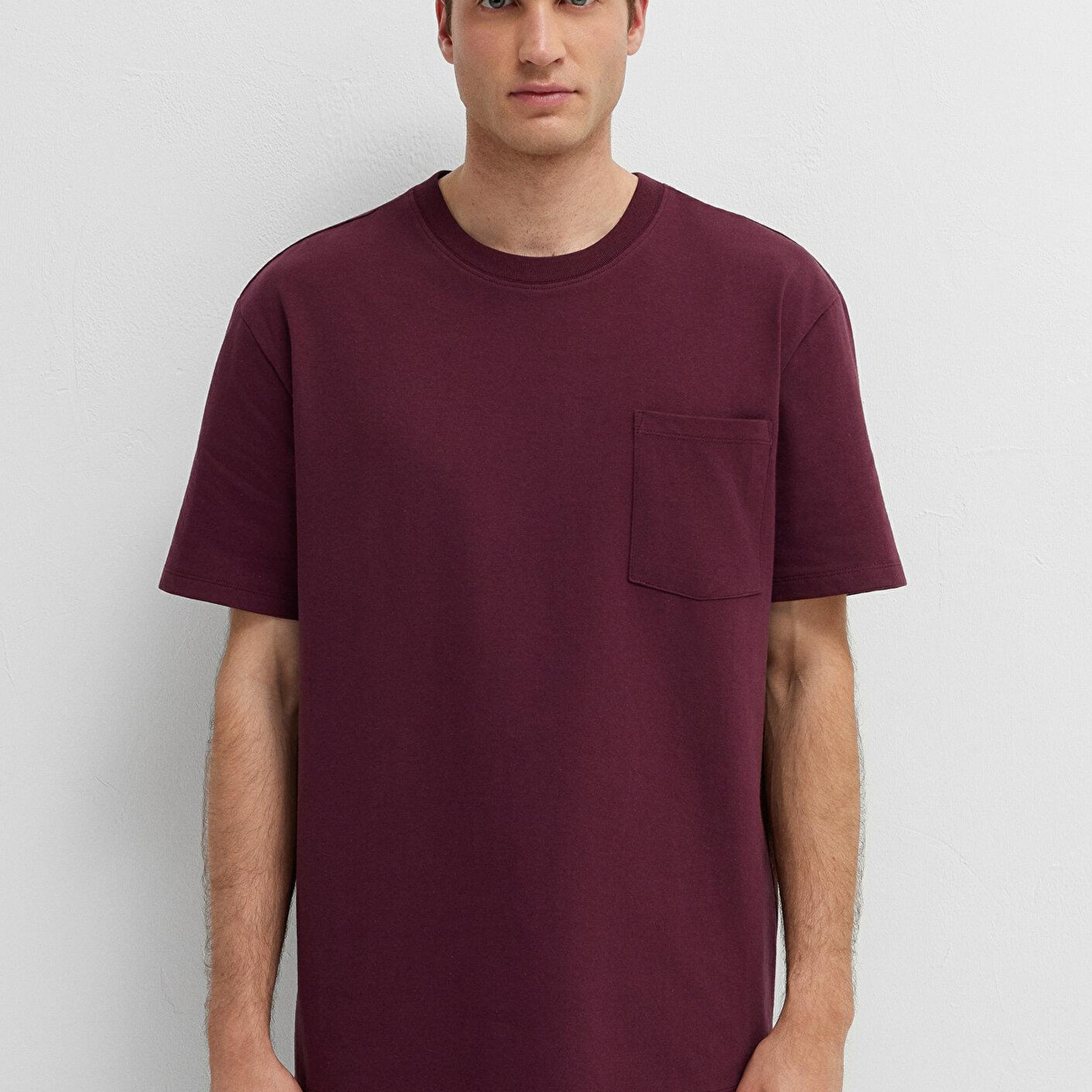 Mavi Bordo Basic Tişört Loose Fit / Bol Rahat Kesim 066248-70434