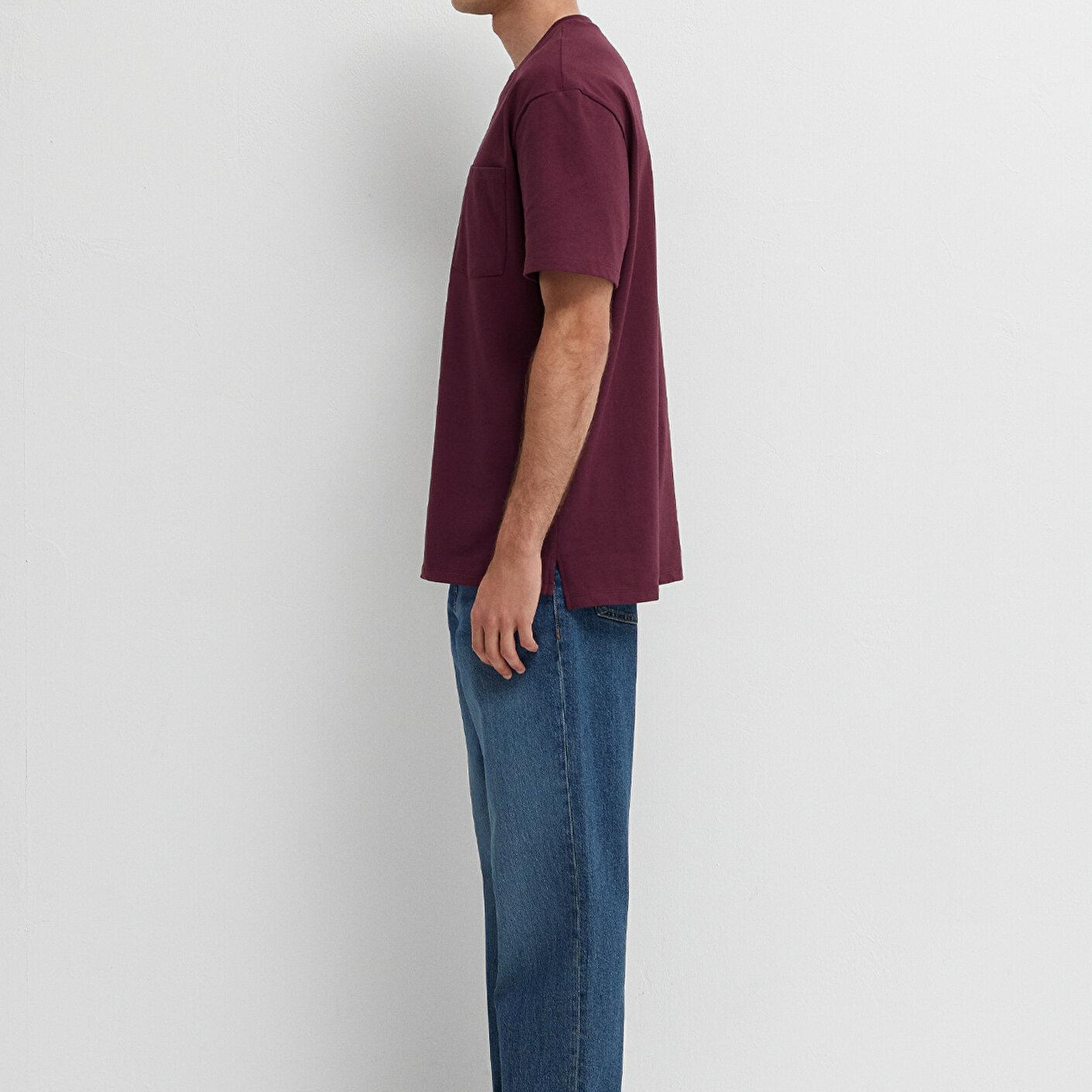 Mavi Bordo Basic Tişört Loose Fit / Bol Rahat Kesim 066248-70434