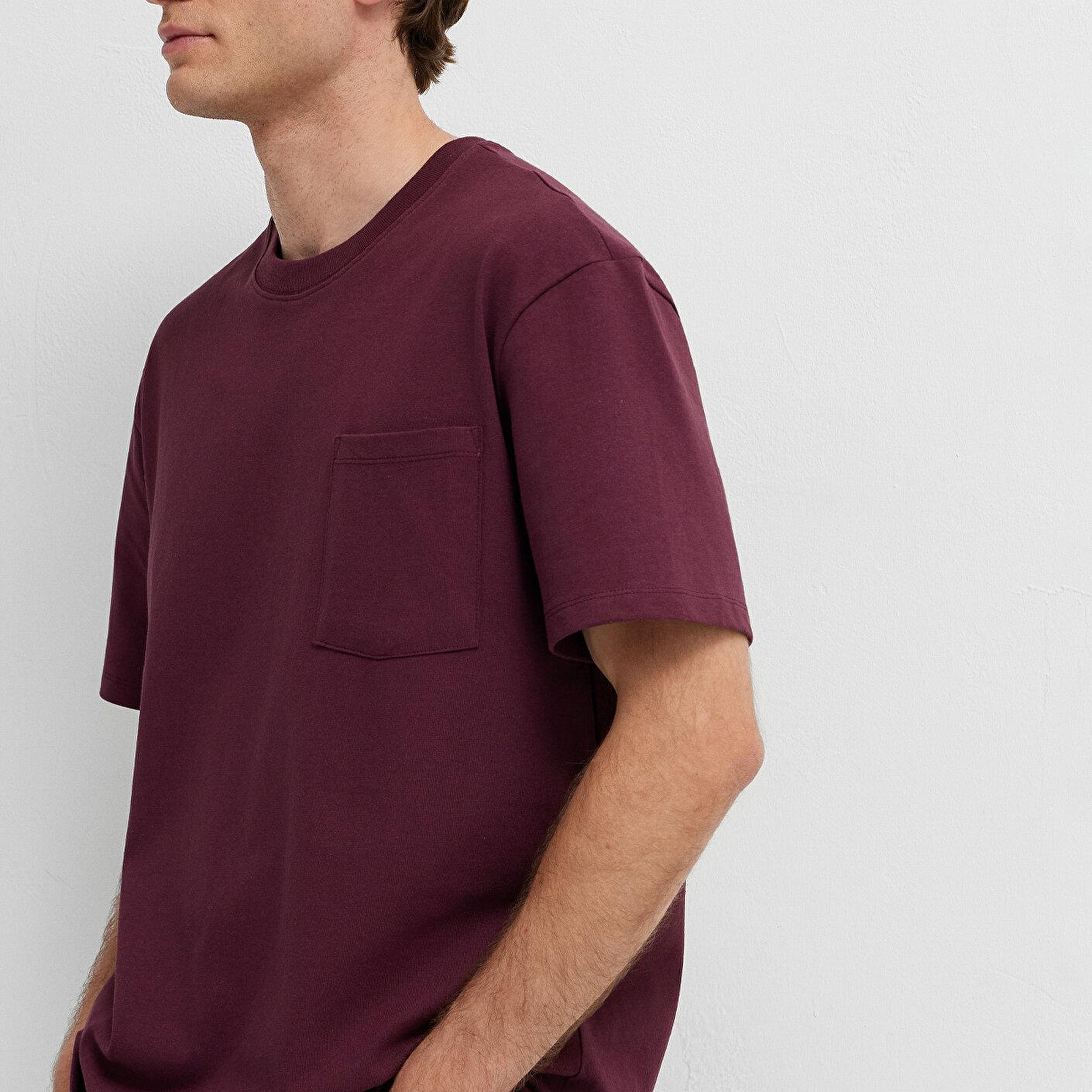 Mavi Bordo Basic Tişört Loose Fit / Bol Rahat Kesim 066248-70434
