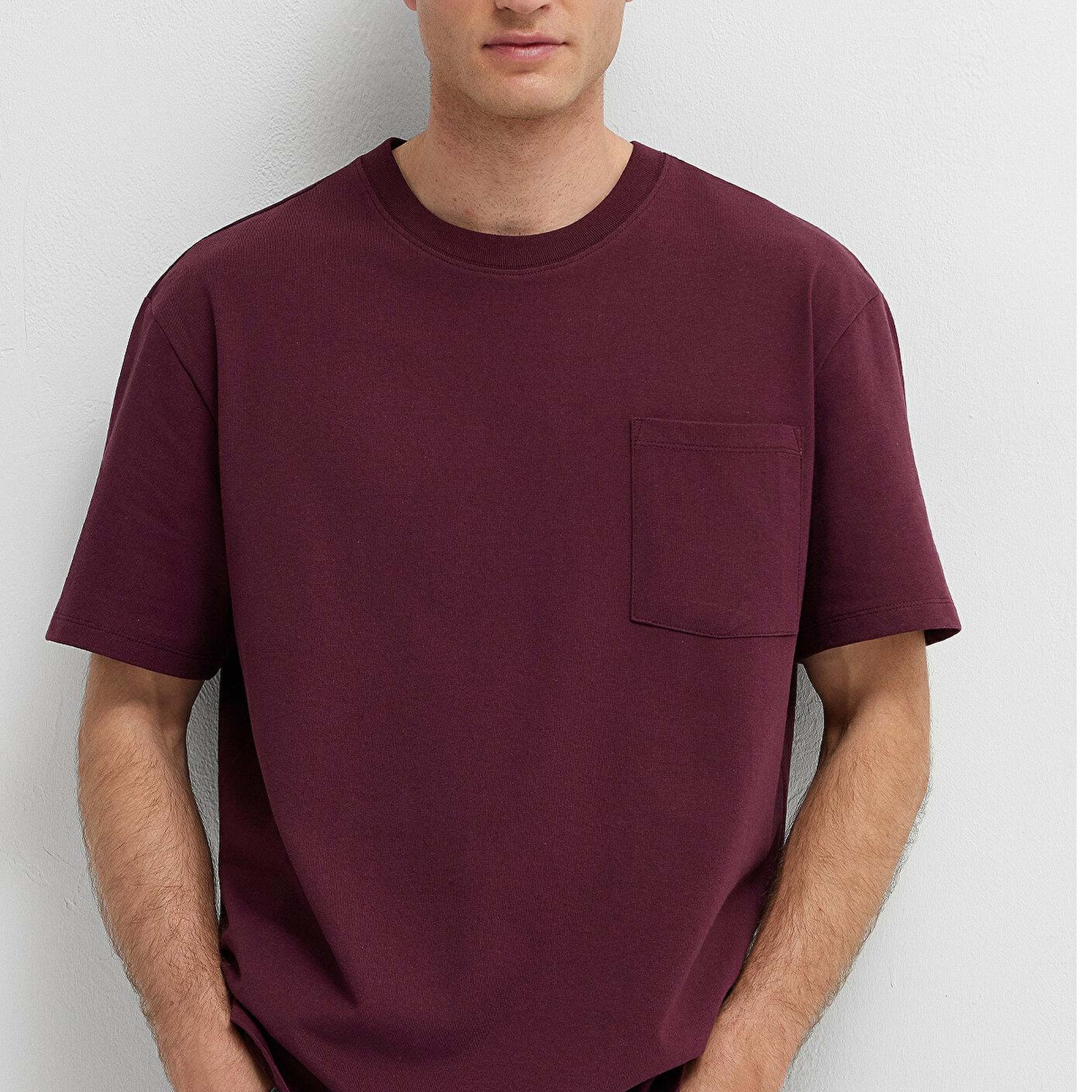 Mavi Bordo Basic Tişört Loose Fit / Bol Rahat Kesim 066248-70434