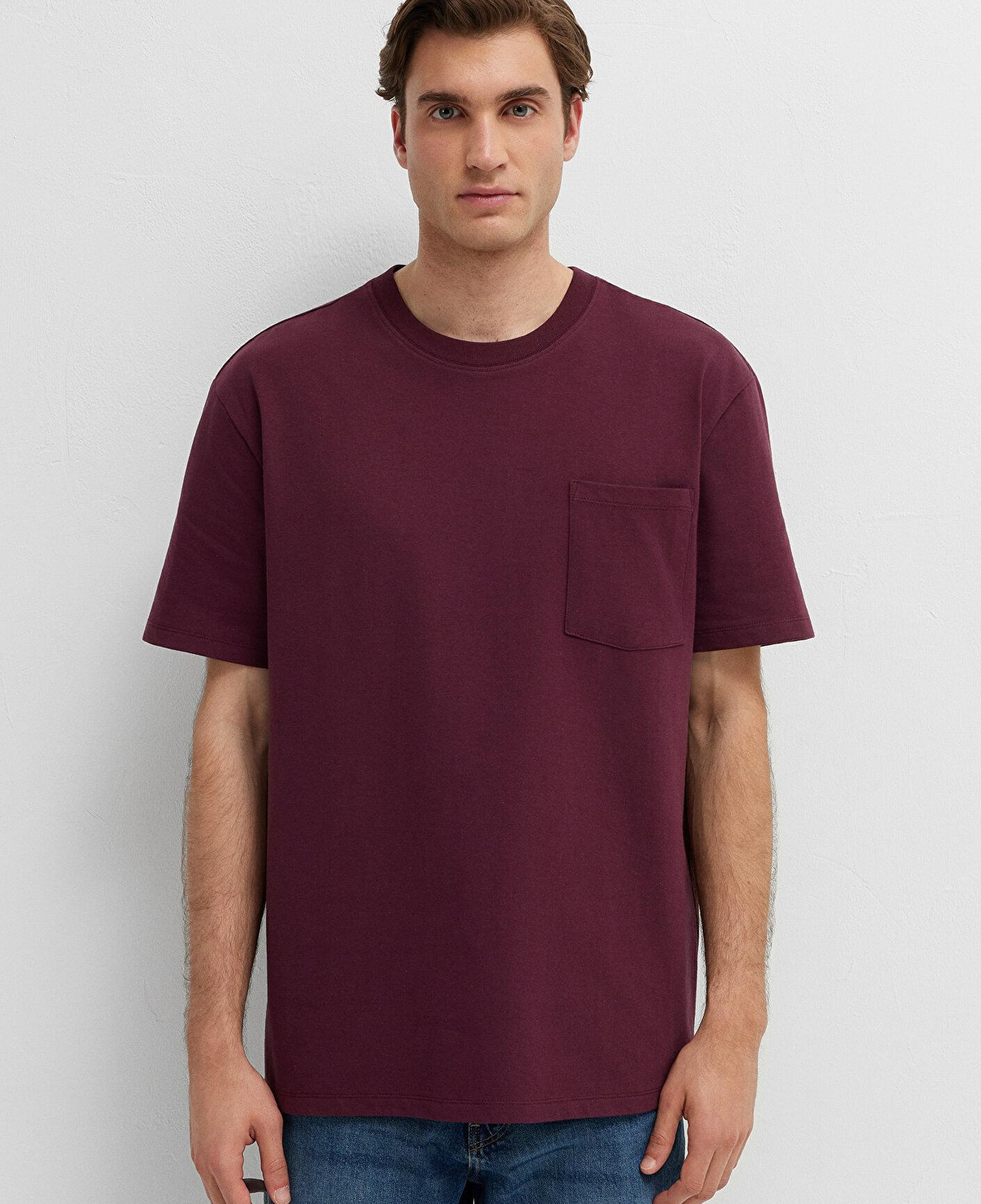 Mavi Bordo Basic Tişört Loose Fit / Bol Rahat Kesim 066248-70434
