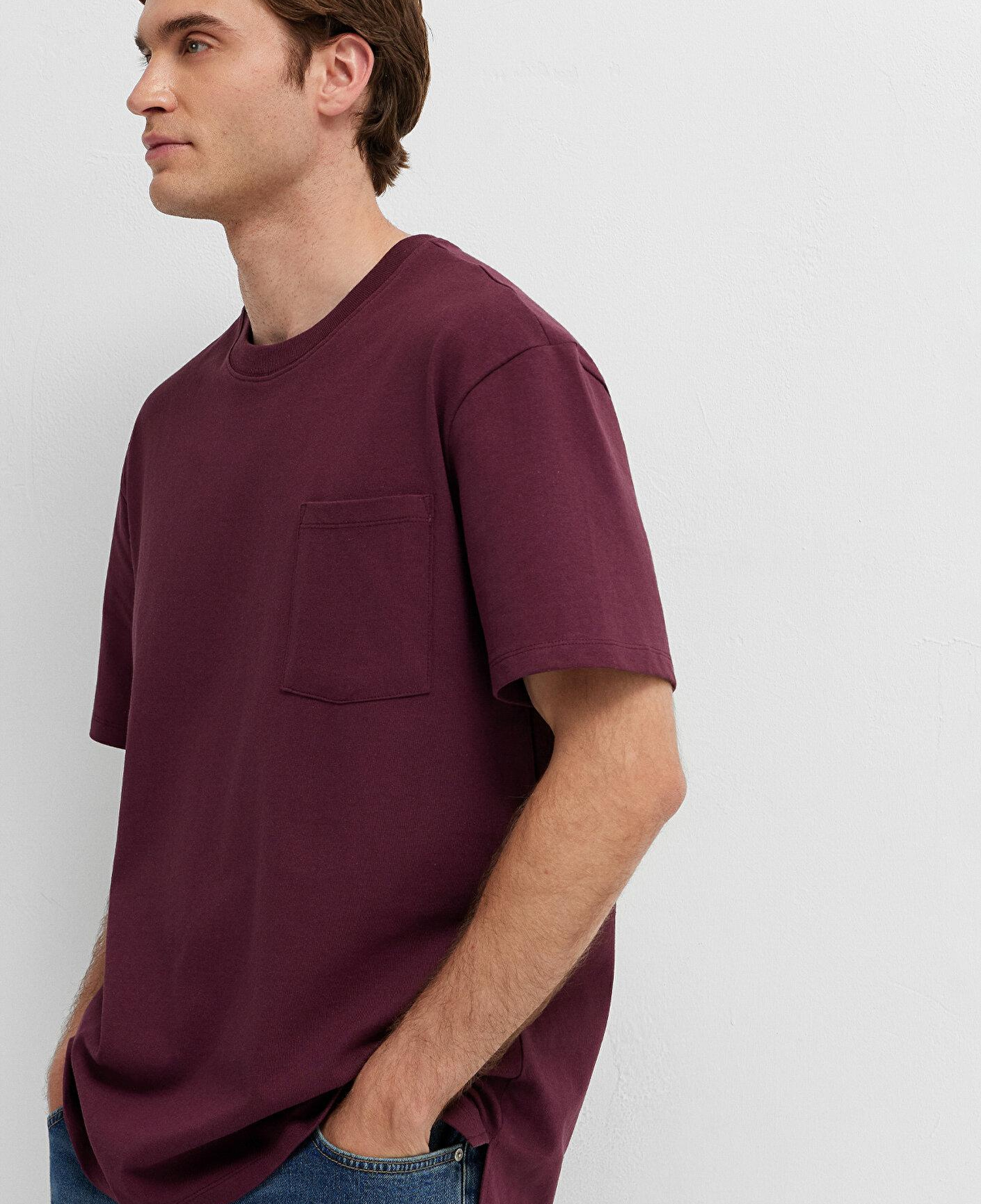 Mavi Bordo Basic Tişört Loose Fit / Bol Rahat Kesim 066248-70434