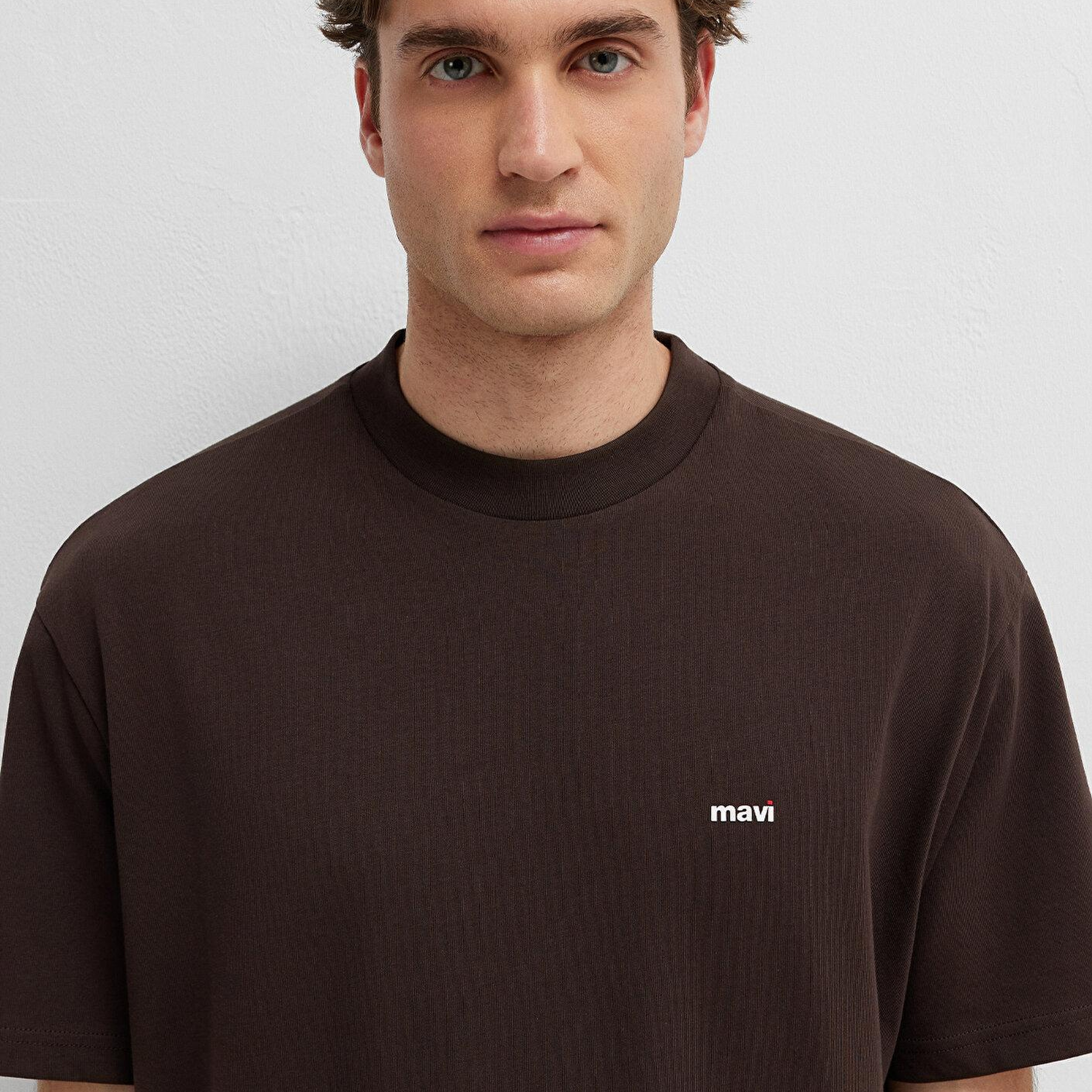 Mavi Kahverengi Basic Tişört Loose Fit / Bol Rahat Kesim 0612216-90704