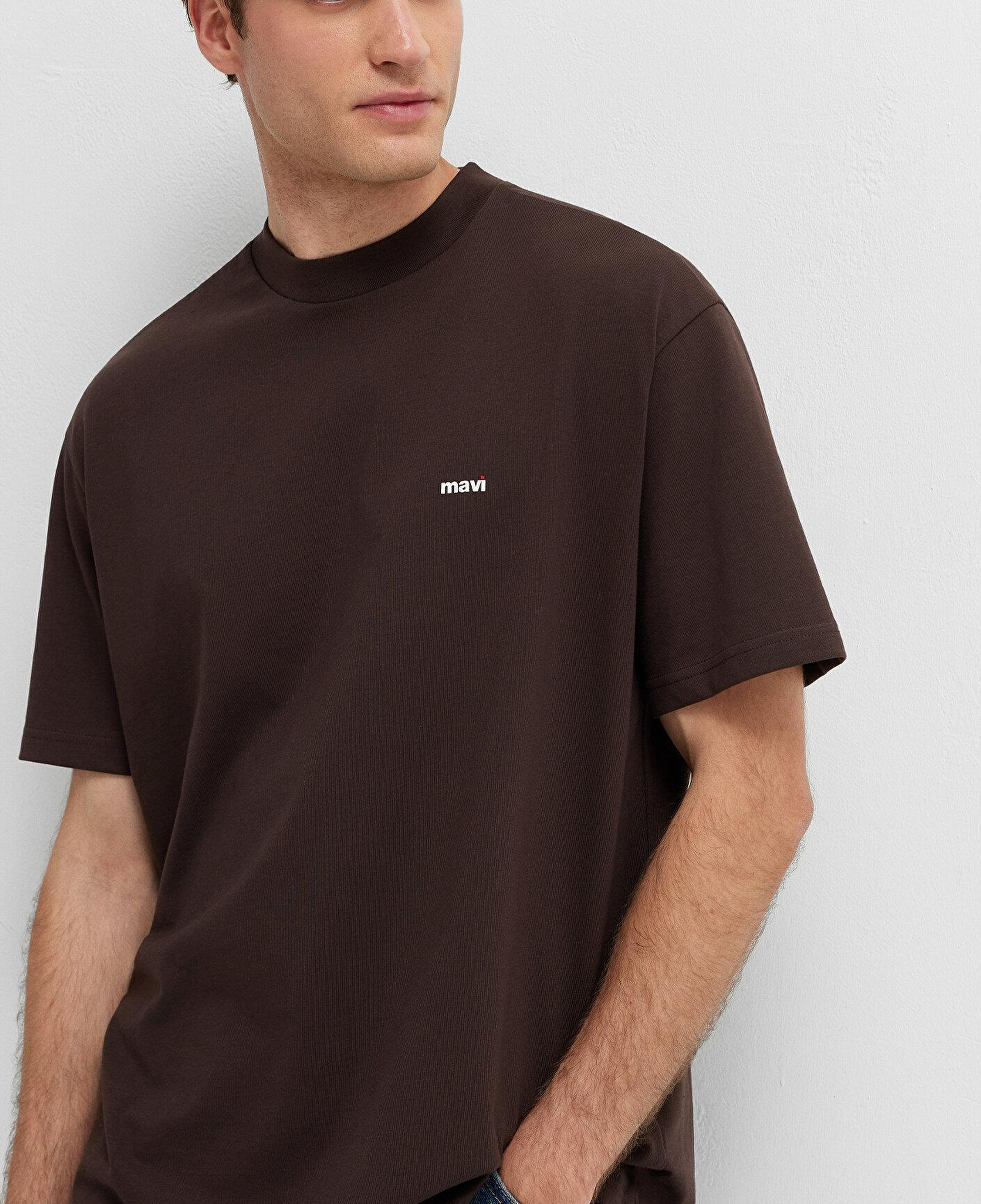Mavi Kahverengi Basic Tişört Loose Fit / Bol Rahat Kesim 0612216-90704