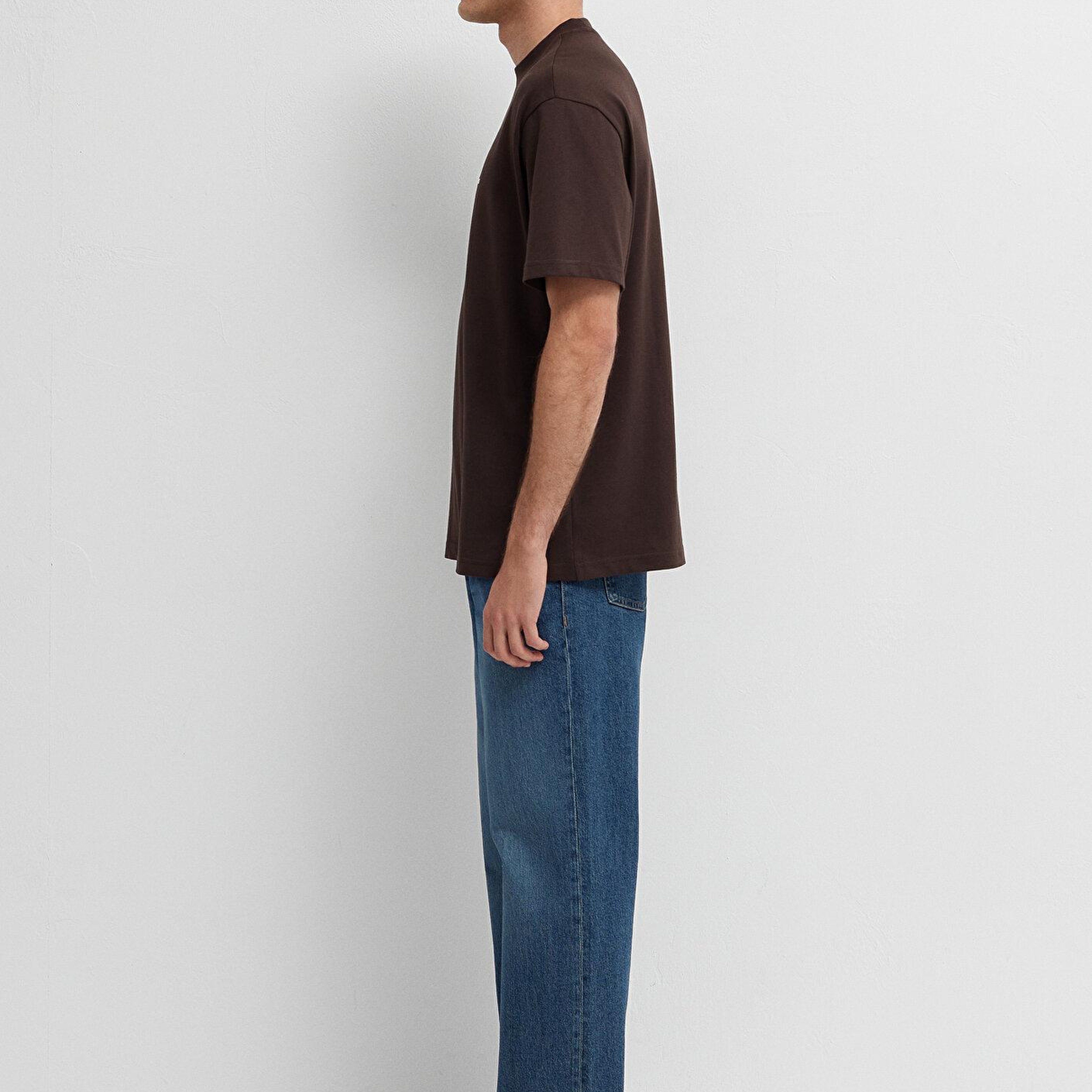 Mavi Kahverengi Basic Tişört Loose Fit / Bol Rahat Kesim 0612216-90704